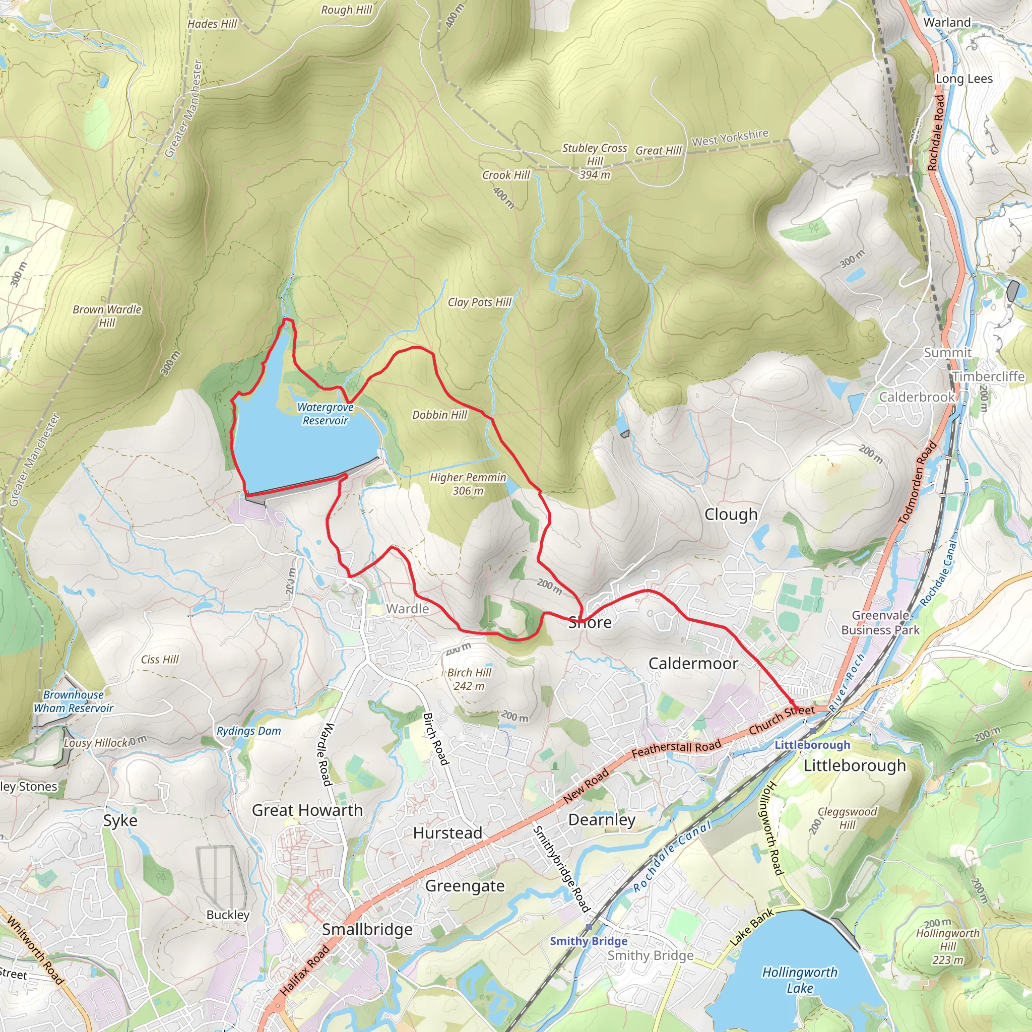 Watergrove Reservoir and Dobbin Hill Loop mobile static map