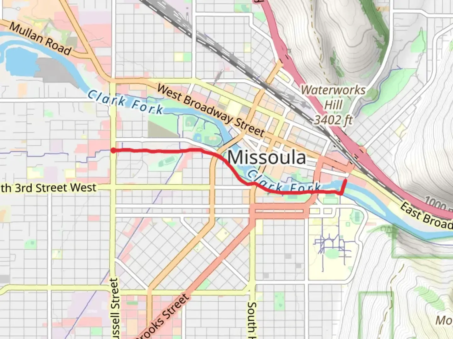 An image depicting the trail Clark Fork River Bridge via Kim Williams Trail and its surrounding area.