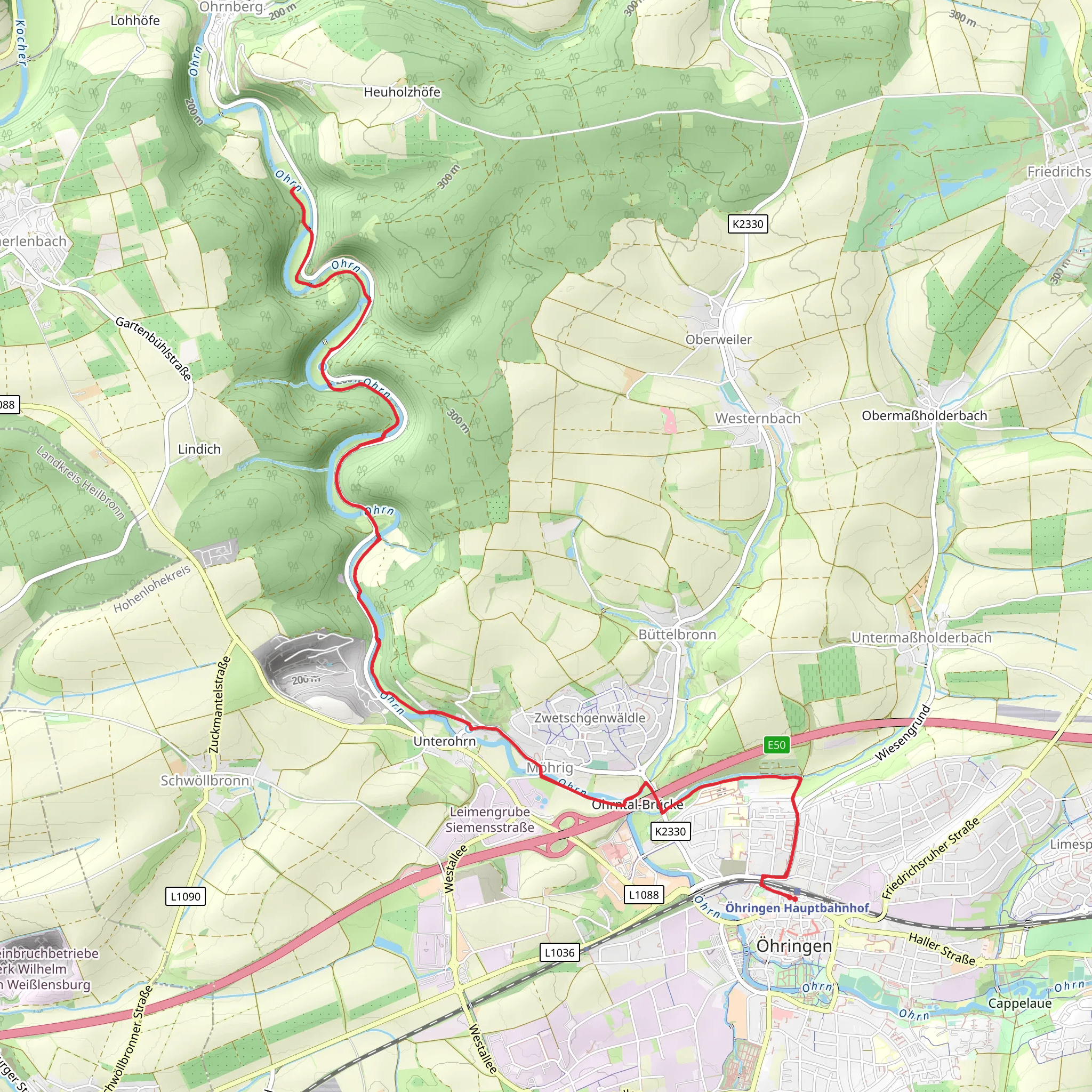 Ohrn Walk from Ohringen Hauptbahnhof mobile static map