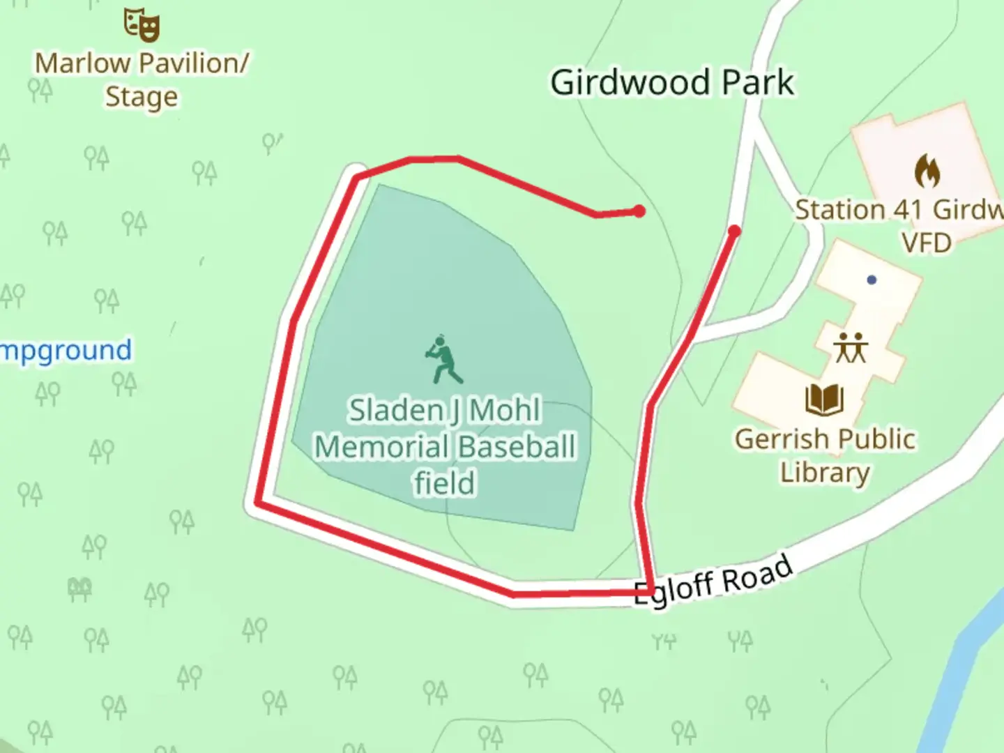 An image depicting the trail Girdwood Park and Sladen J Mohl Memorial Loop and its surrounding area.