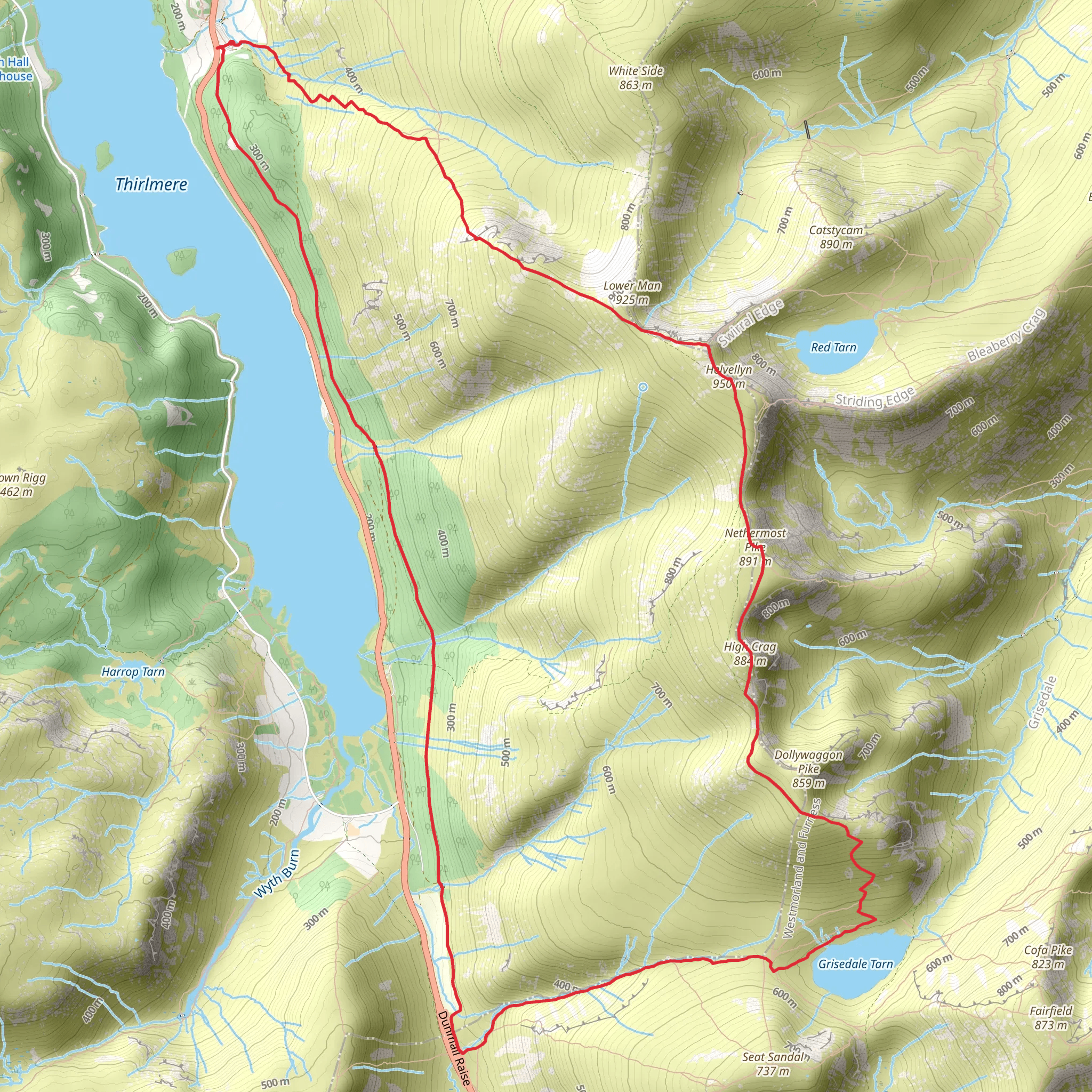 Highpark Wood, Helvellyn and Nethermost Pike Loop mobile static map