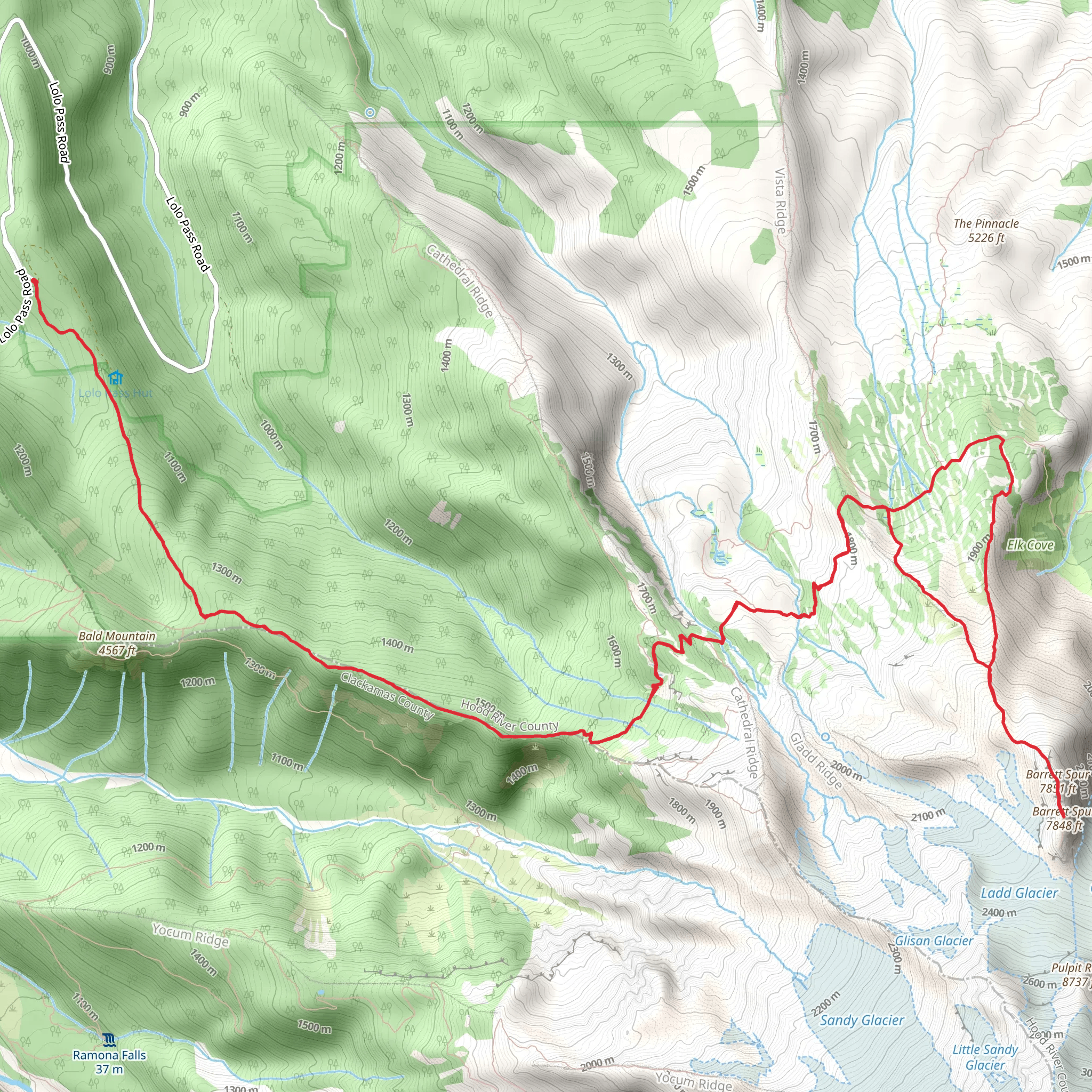 Timberline Trail, Wy'East Basin to Barrett Spur and Dollar Lake Trail Loop mobile static map