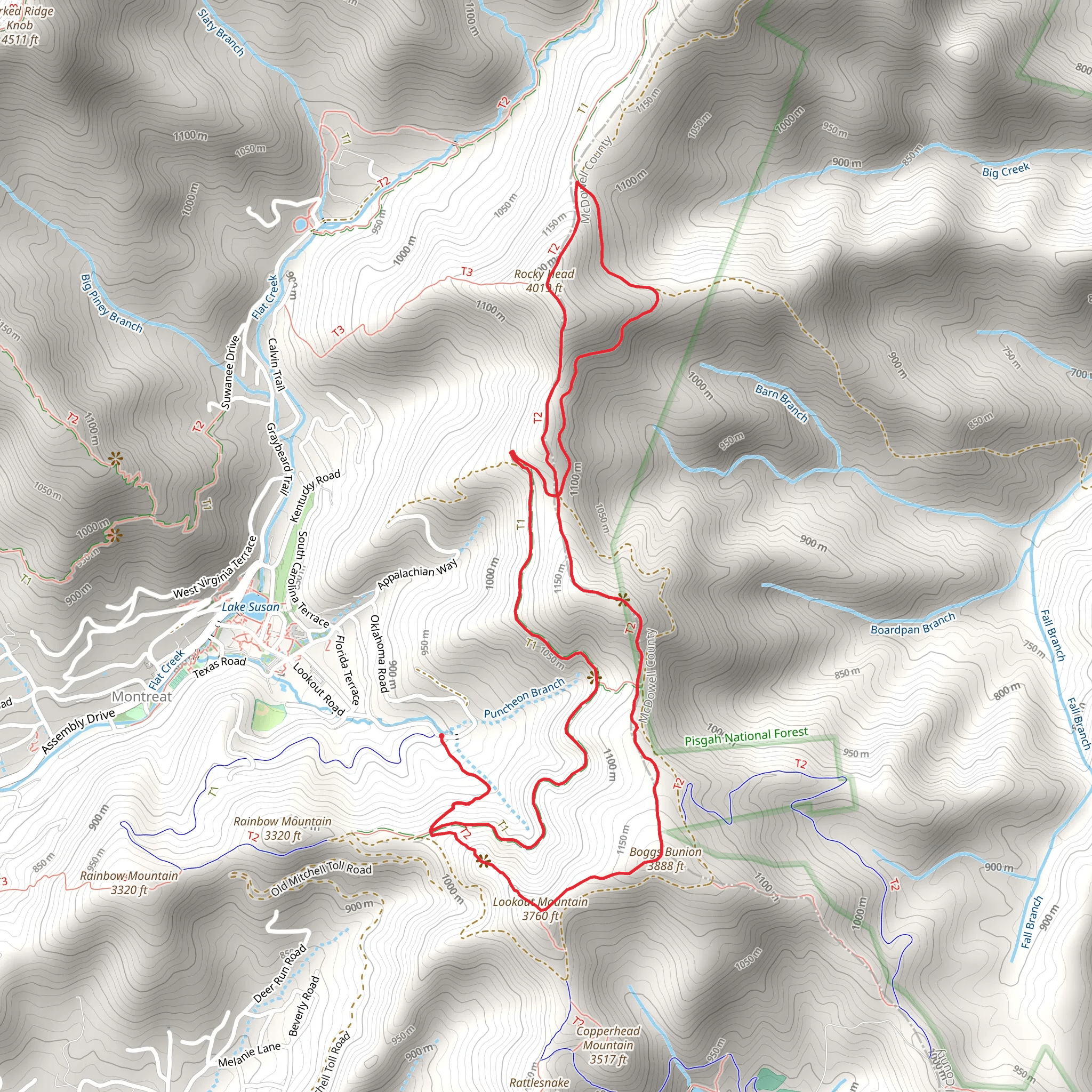 Lookout Mountain, Buck Gap, Sourwood Gap and East Ridge Loop Trail mobile static map