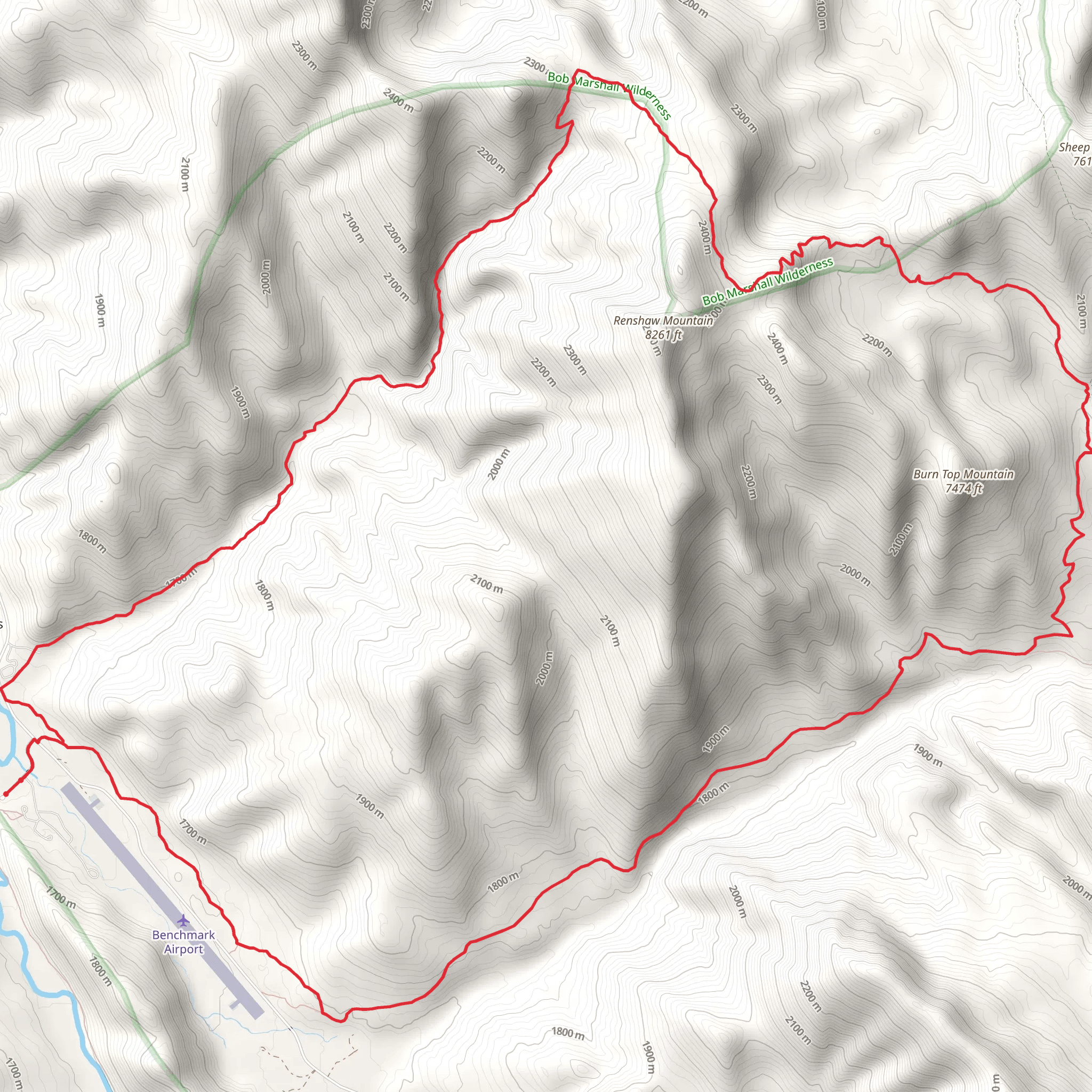 Loop around Renshaw Mountain and Burn Top Mountain from Benchmark Road mobile static map