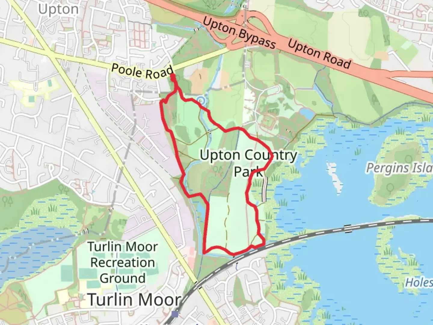 An image depicting the trail Upton Country Park Loop and its surrounding area.