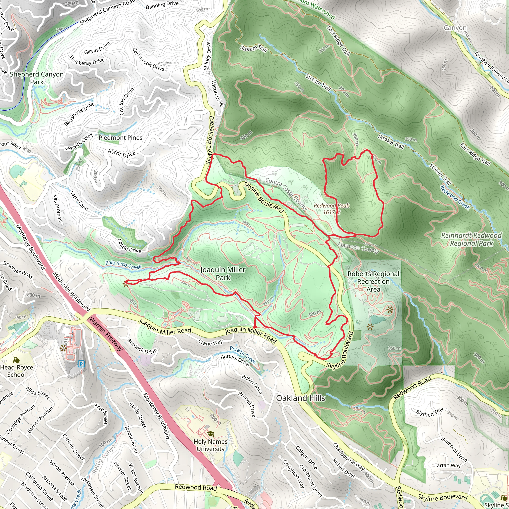 Redwood Peak Trail, West Ridge Trail and Sinawik Loop mobile static map