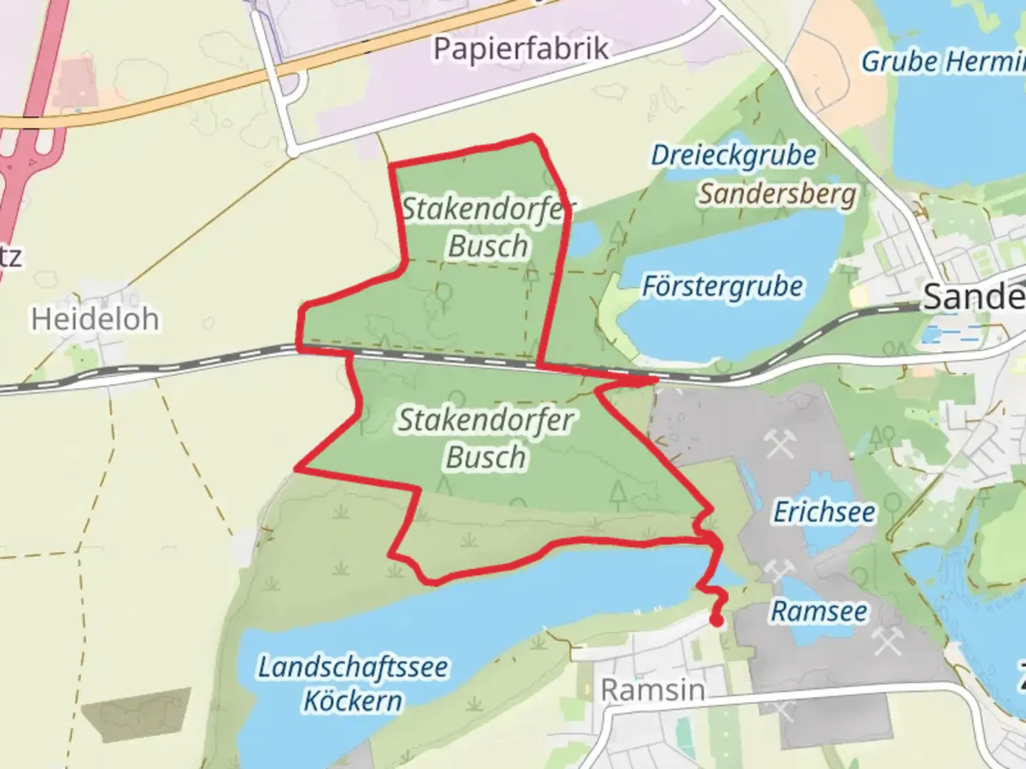 An image depicting the trail Stakendorfer Busch Loop and its surrounding area.