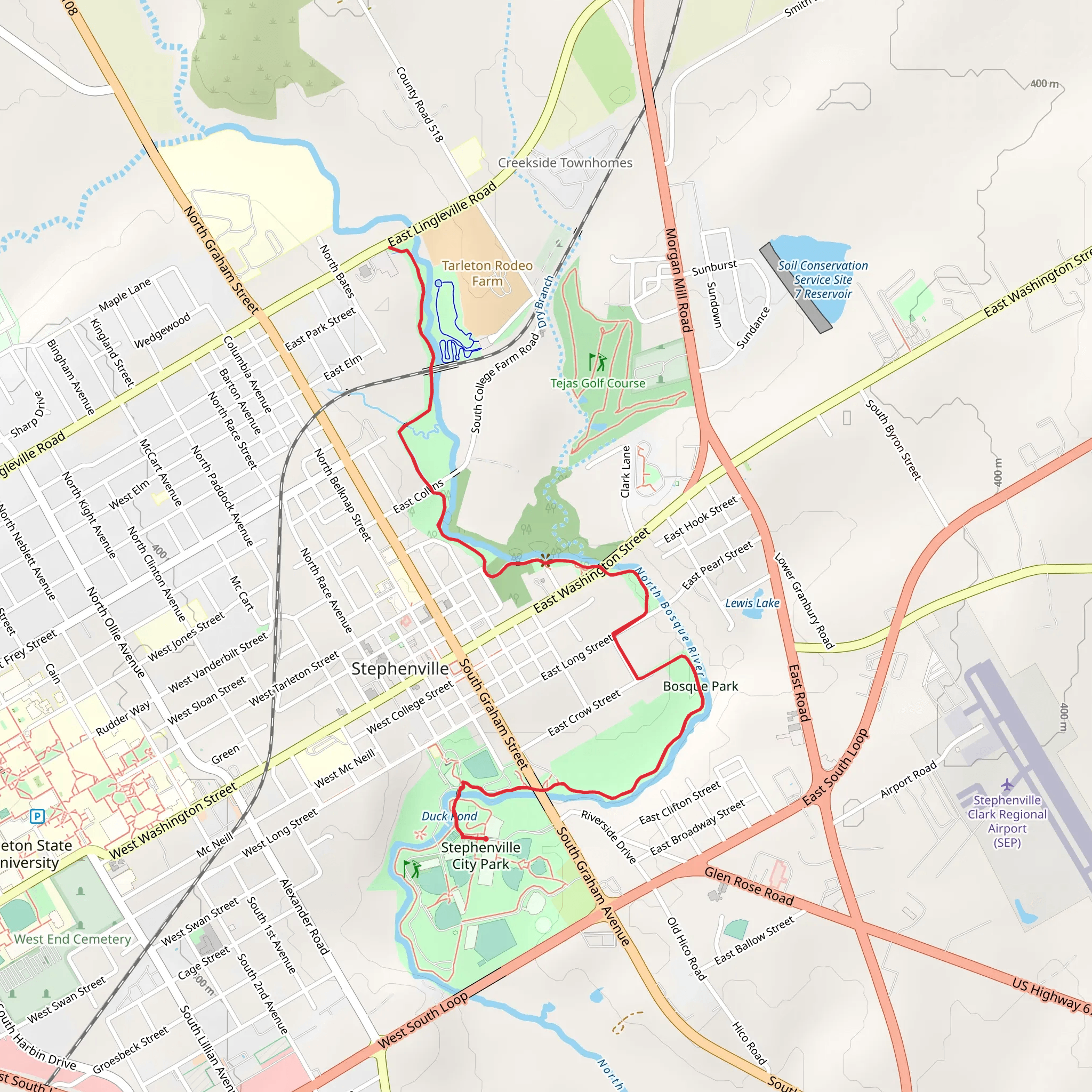 Bosque River Trail - Stephenville City Park mobile static map