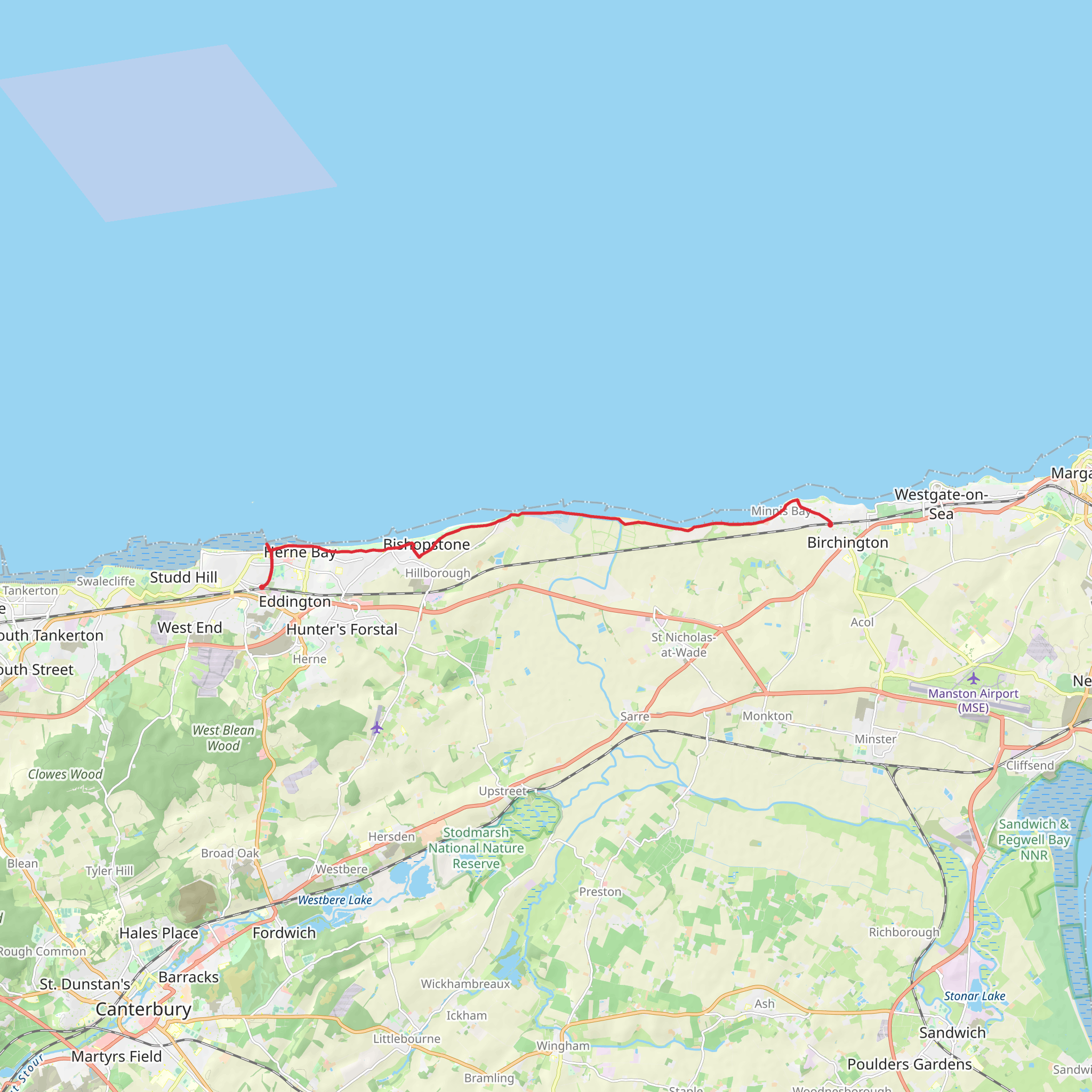 Herne Bay to Birchington on Sea via Herne Bay Pier mobile static map