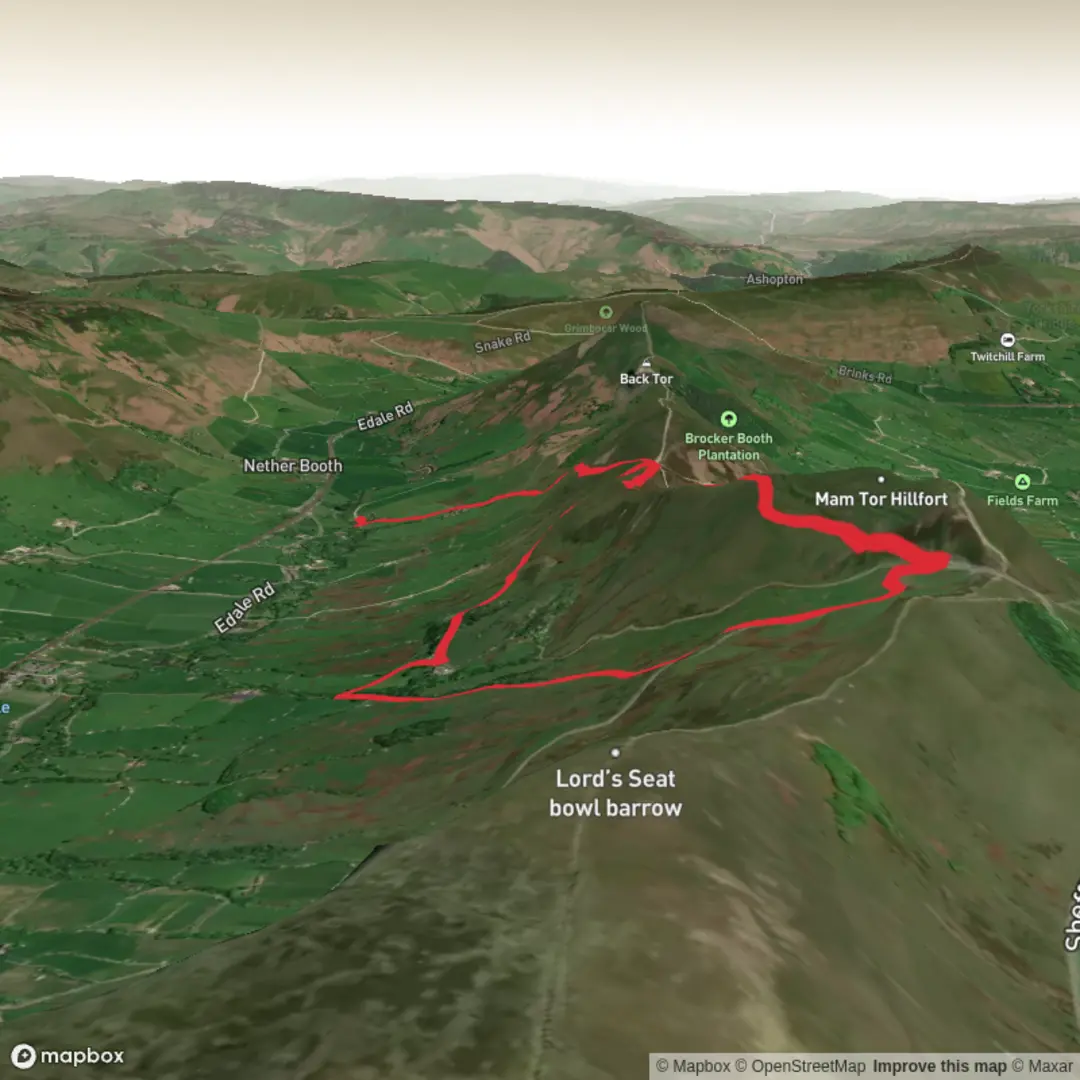 An image depicting the trail Mam Tor from Back Tor Farm and its surrounding area.