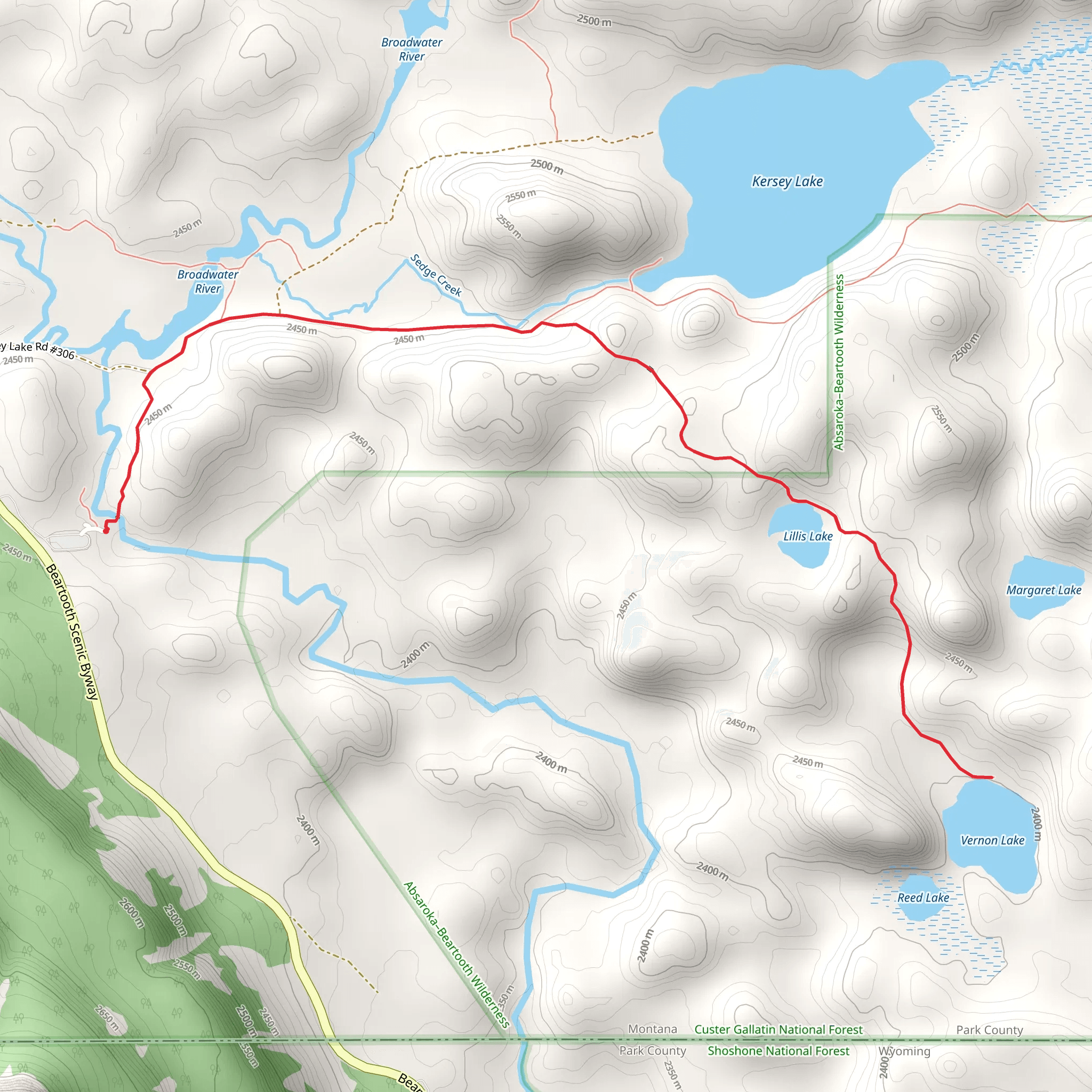Vernon Lake and Lillis Lake via Russel Creek Trail mobile static map