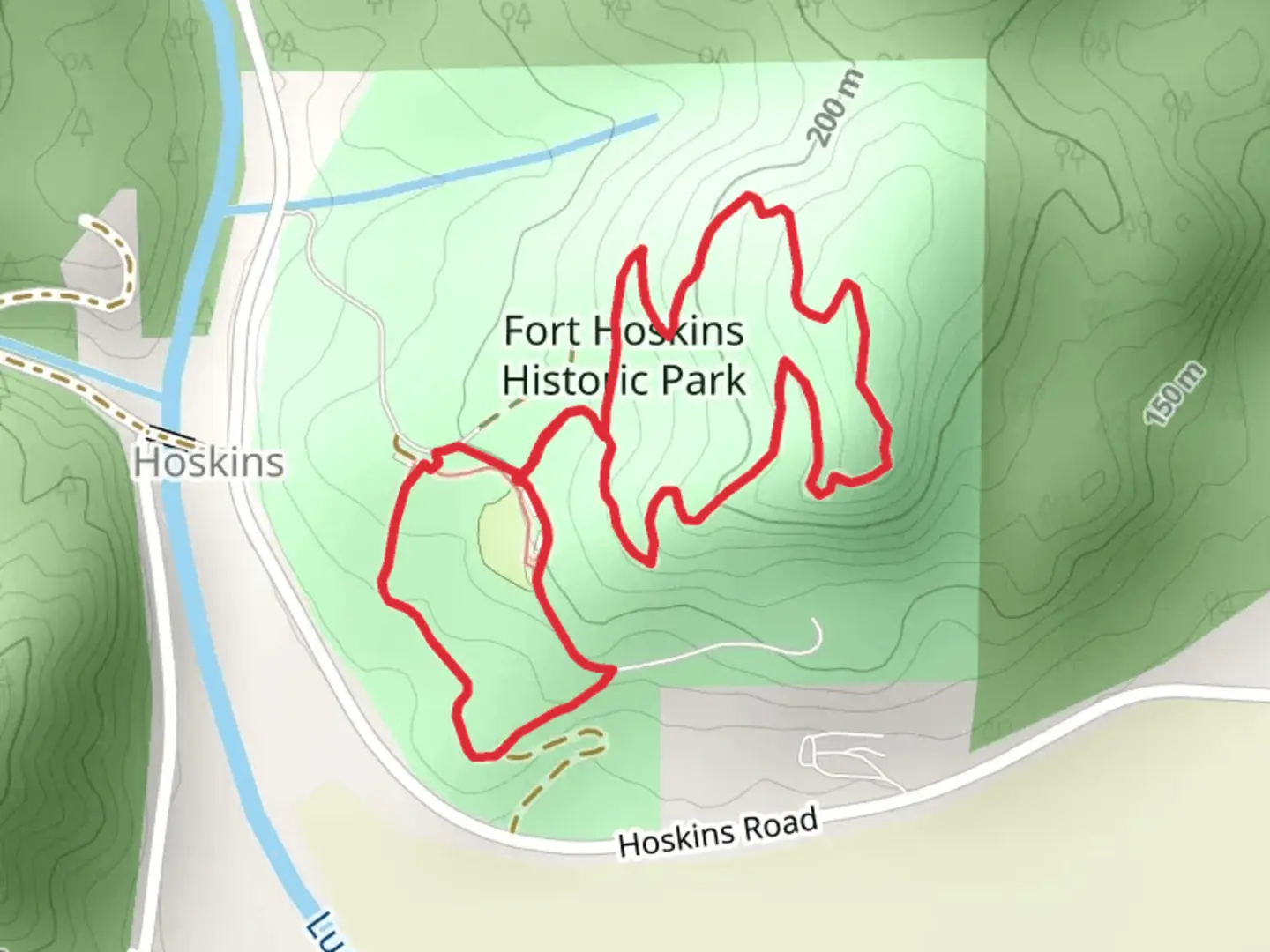 An image depicting the trail Fort Hoskins Historic Park Loop and its surrounding area.