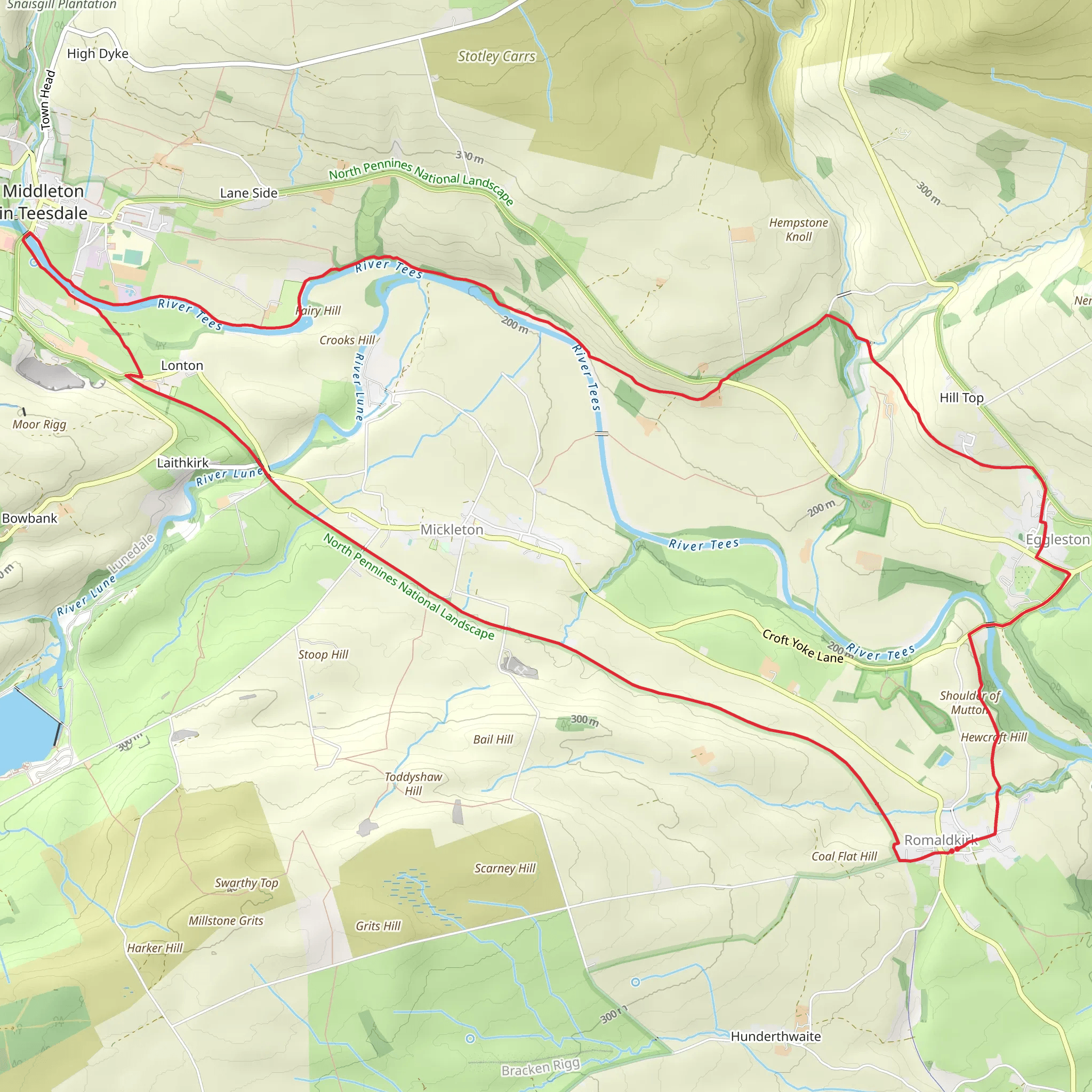 Eggleston and River Tees mobile static map