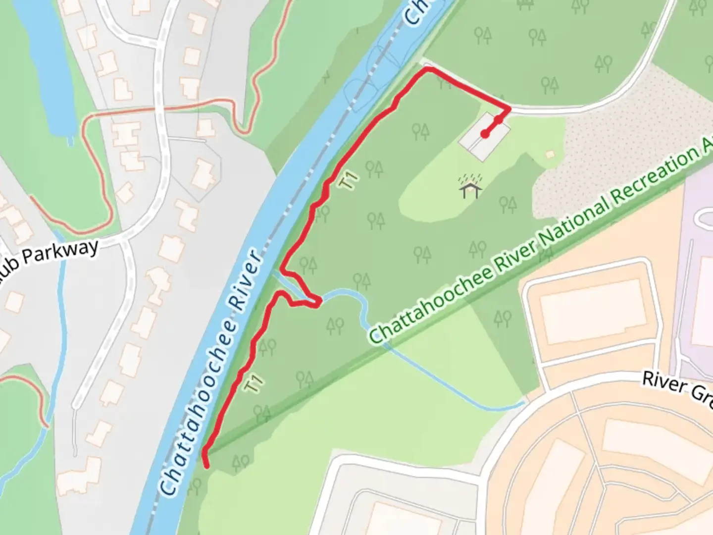 An image depicting the trail Abbotts Bridge Trail System and its surrounding area.