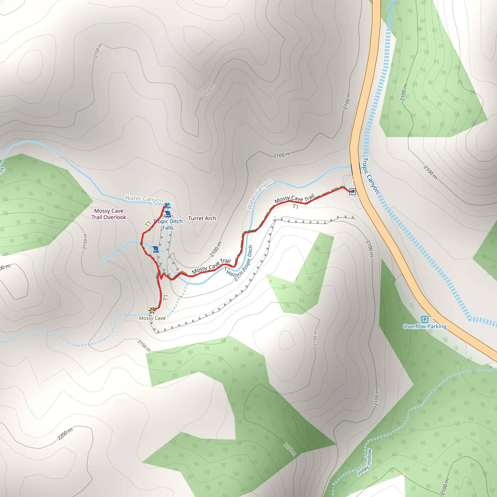 Mossy Cave and Waterfall Trail mobile static map