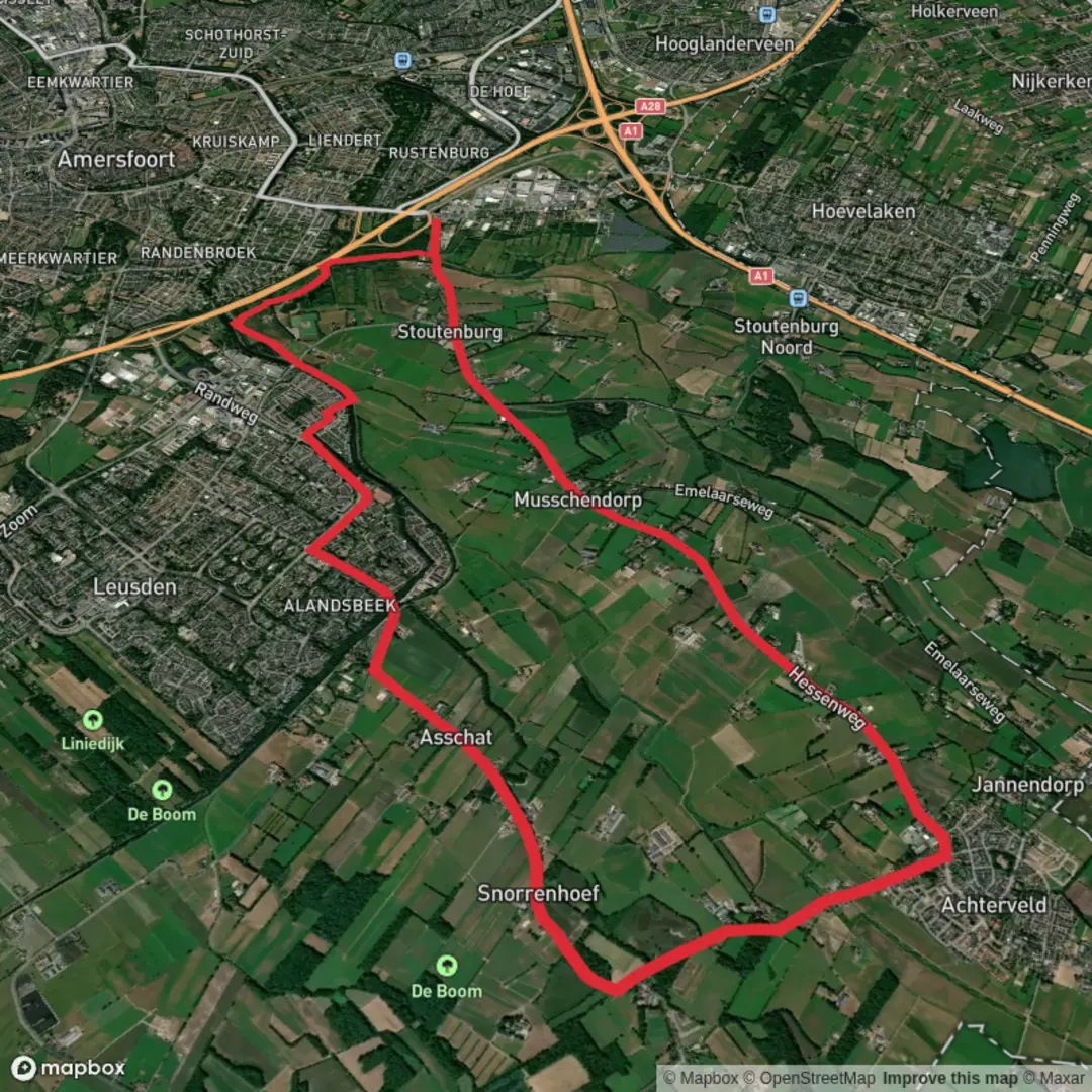 An image depicting the trail Hessen Weg and Asschatter Weg and its surrounding area.