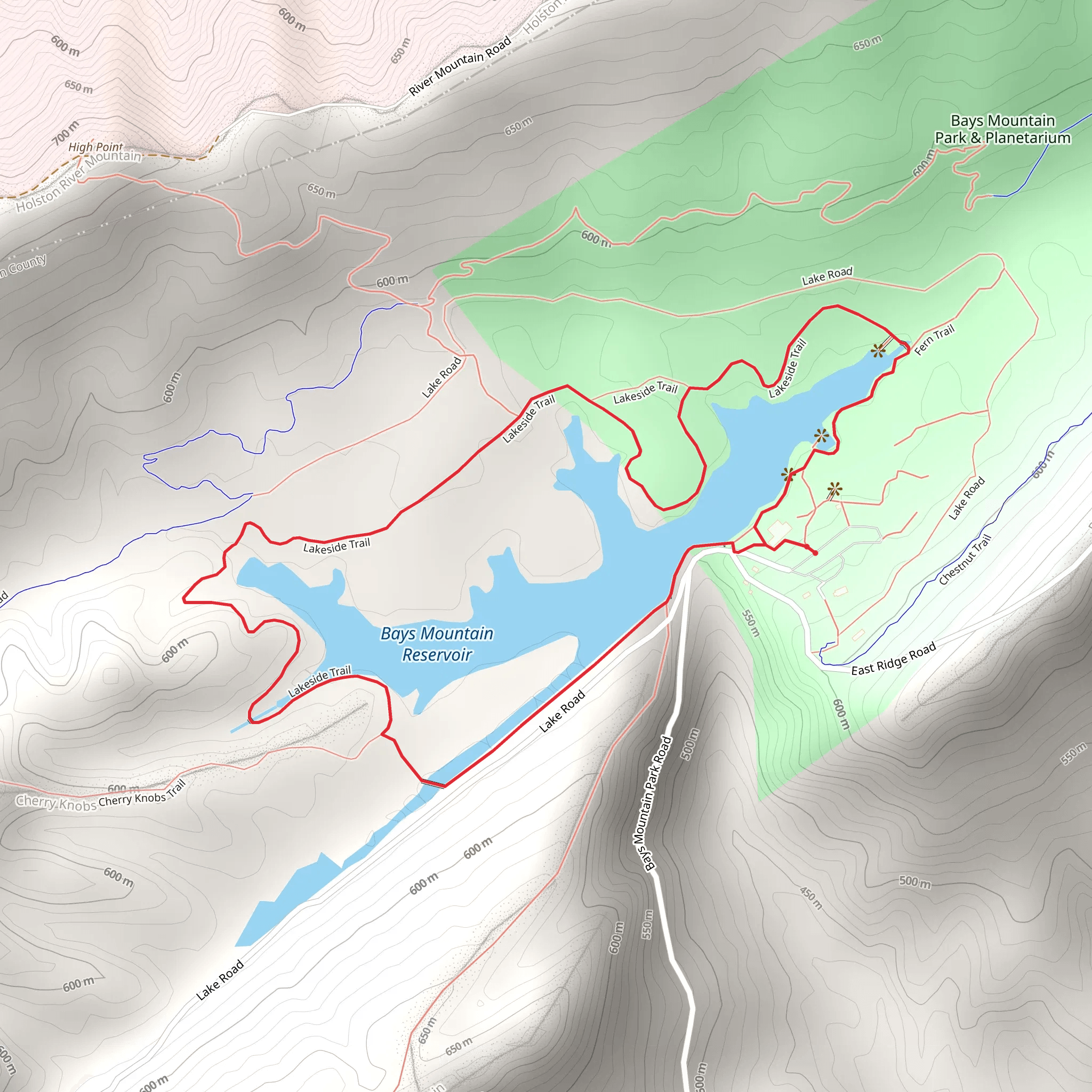 Bays Mountain Reservoir Short Loop mobile static map