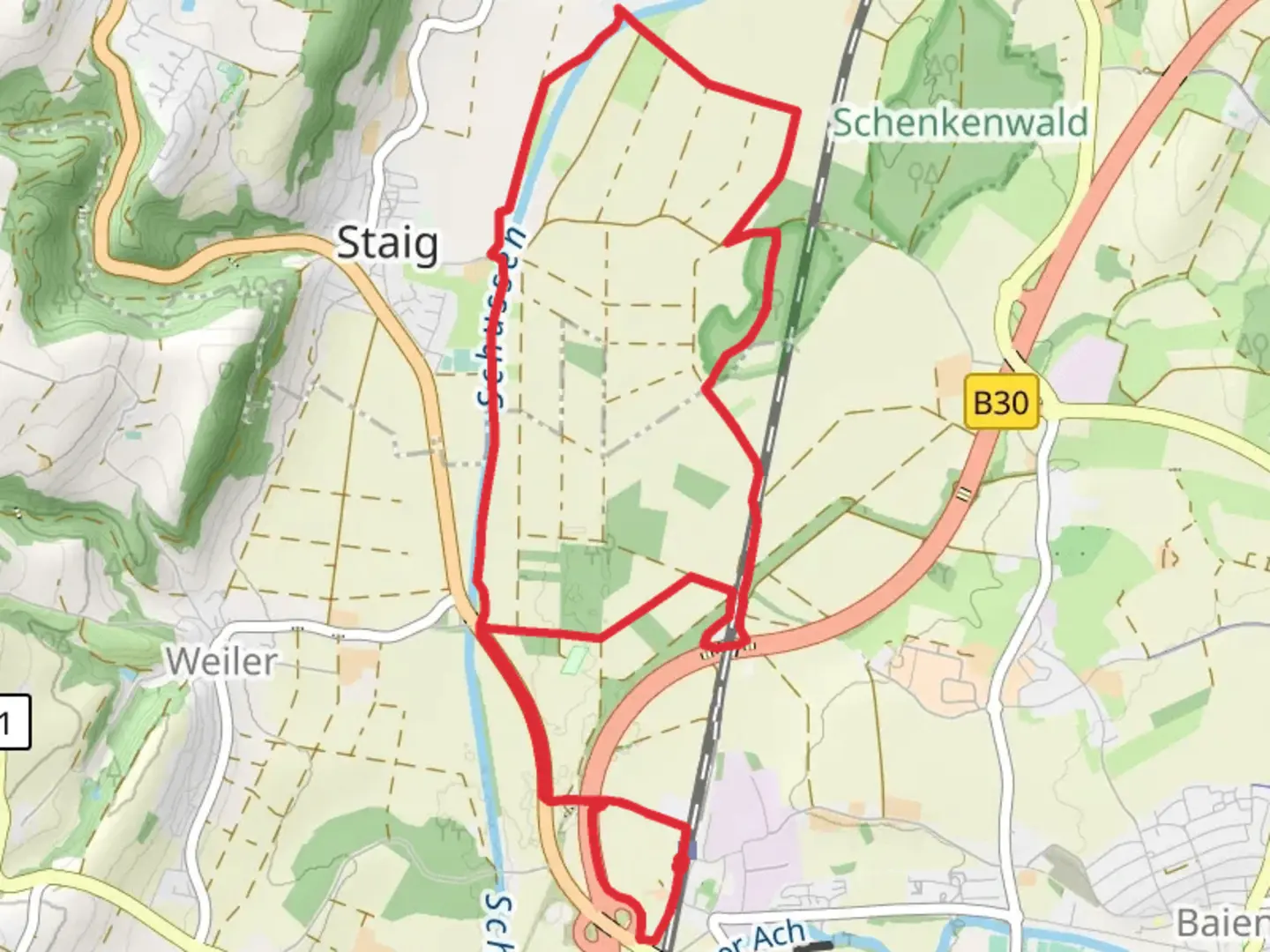 An image depicting the trail Niederbiegen Loop and its surrounding area.