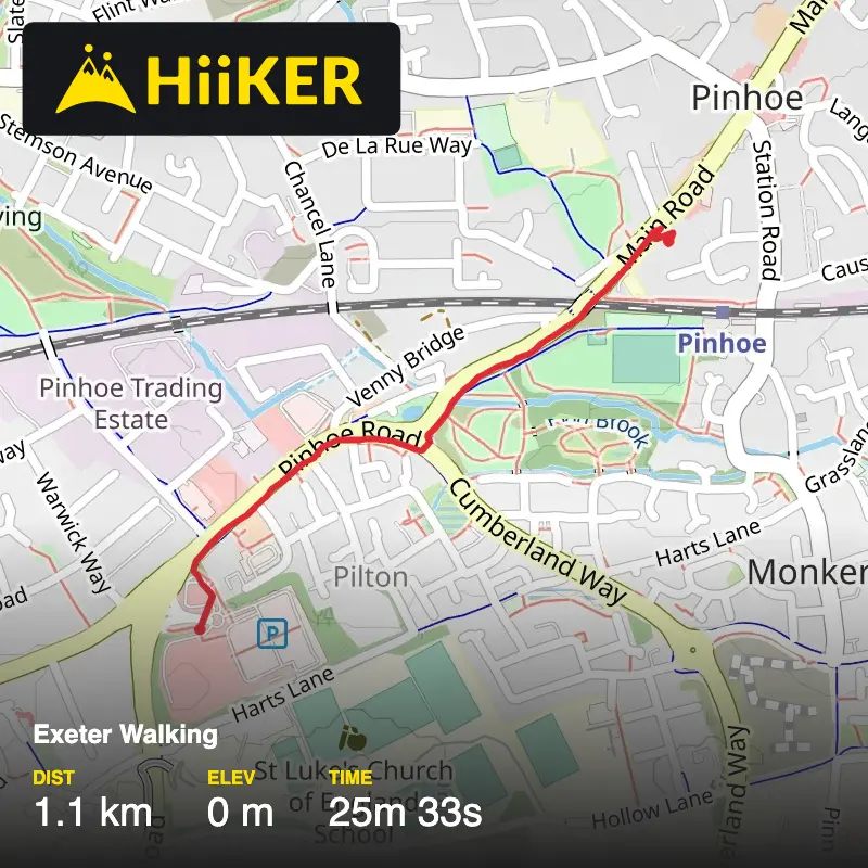 A map preview of the recording Exeter Walking.