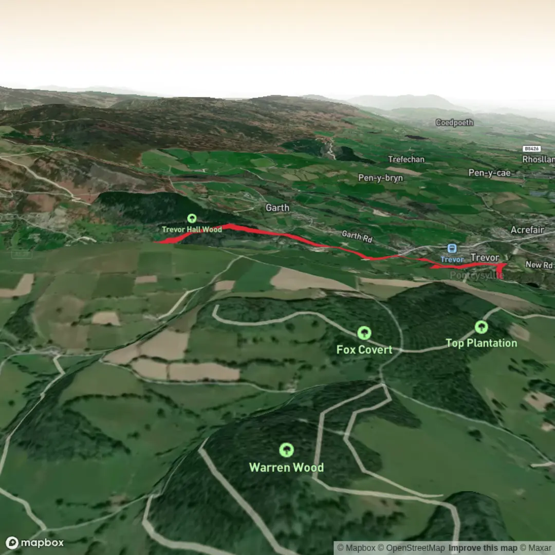 An image depicting the trail Sun Trevor to Pontcysyllte Aqueduct and its surrounding area.