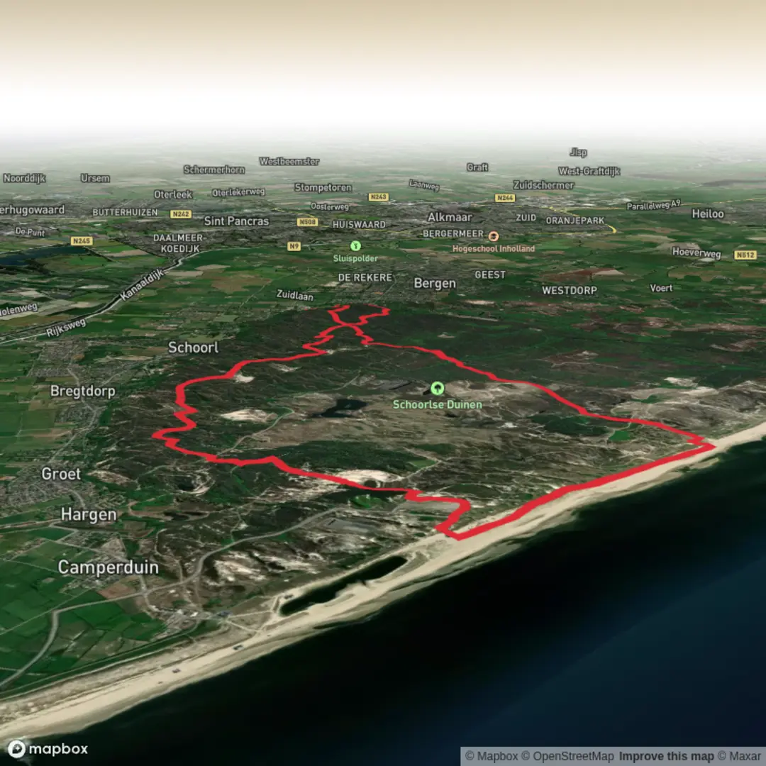 An image depicting the trail Schoorlsche Nok and Bregtdorp Loop and its surrounding area.