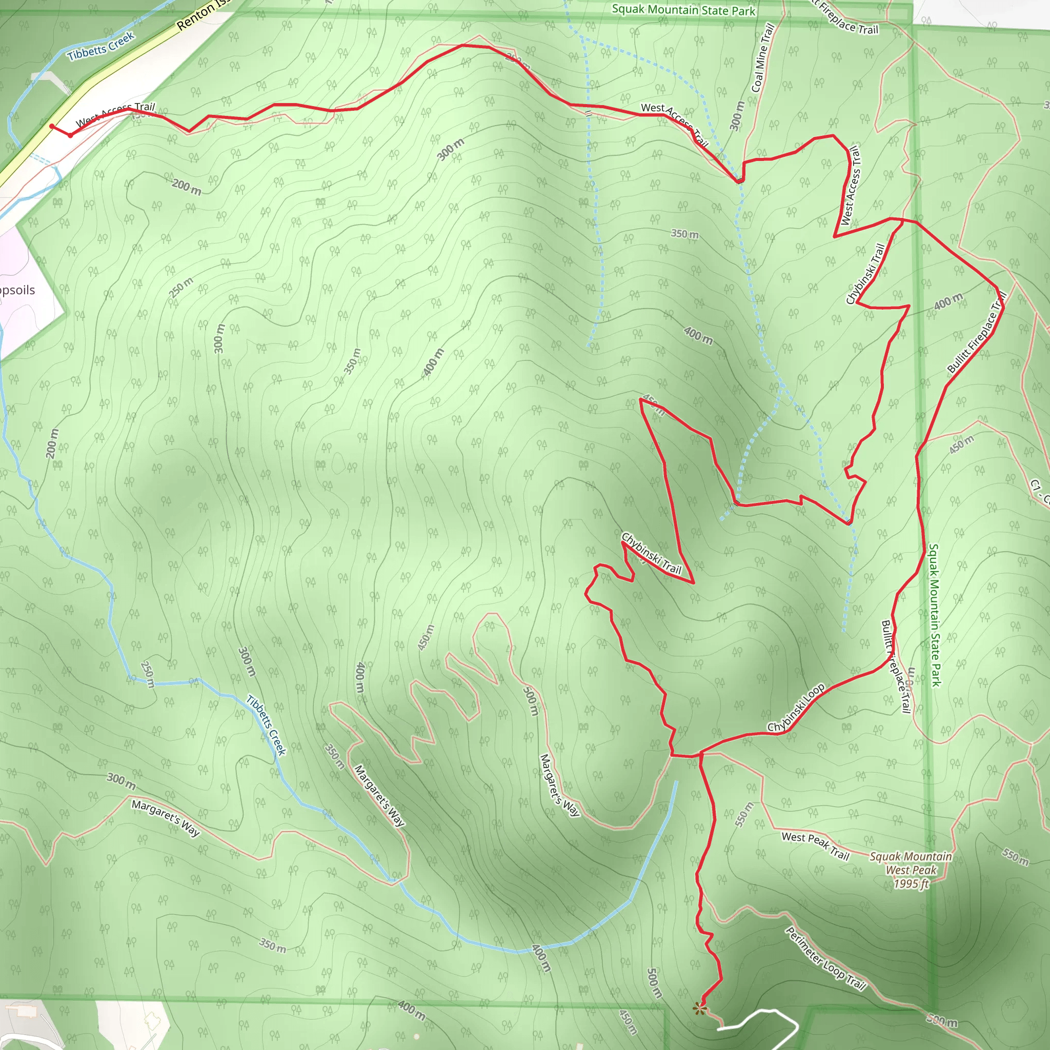 Chybinski Trail and Bullit Fireplace Trail mobile static map