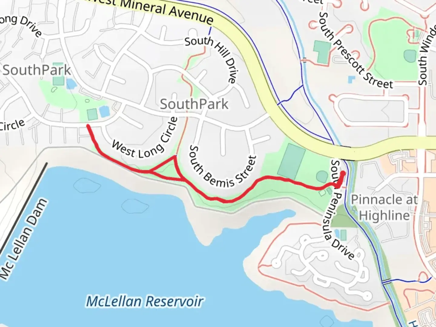 An image depicting the trail Writers Vista Park and its surrounding area.