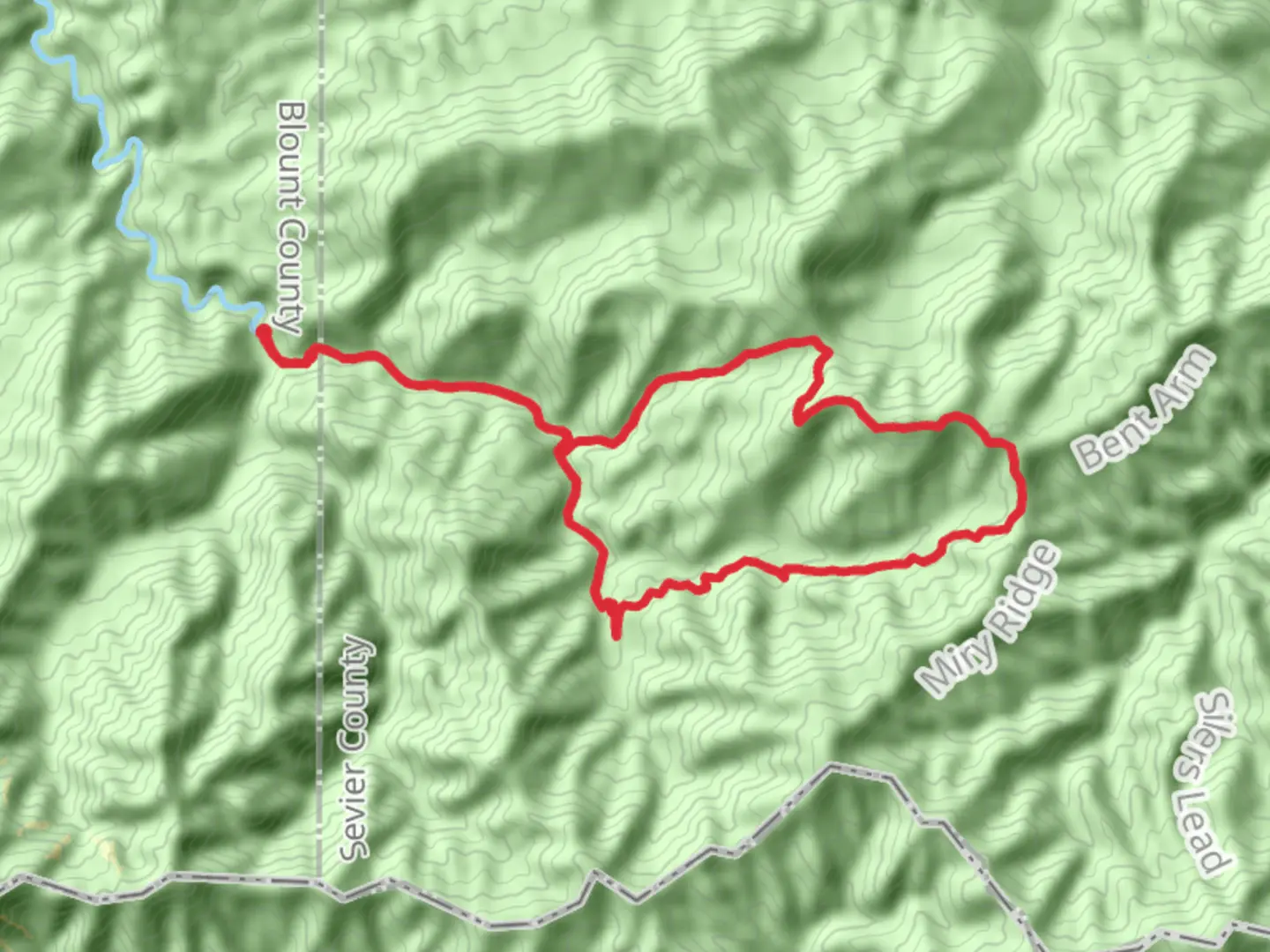 An image depicting the trail Dripping Spring Mountain via Middle Prong Loop Trail and its surrounding area.