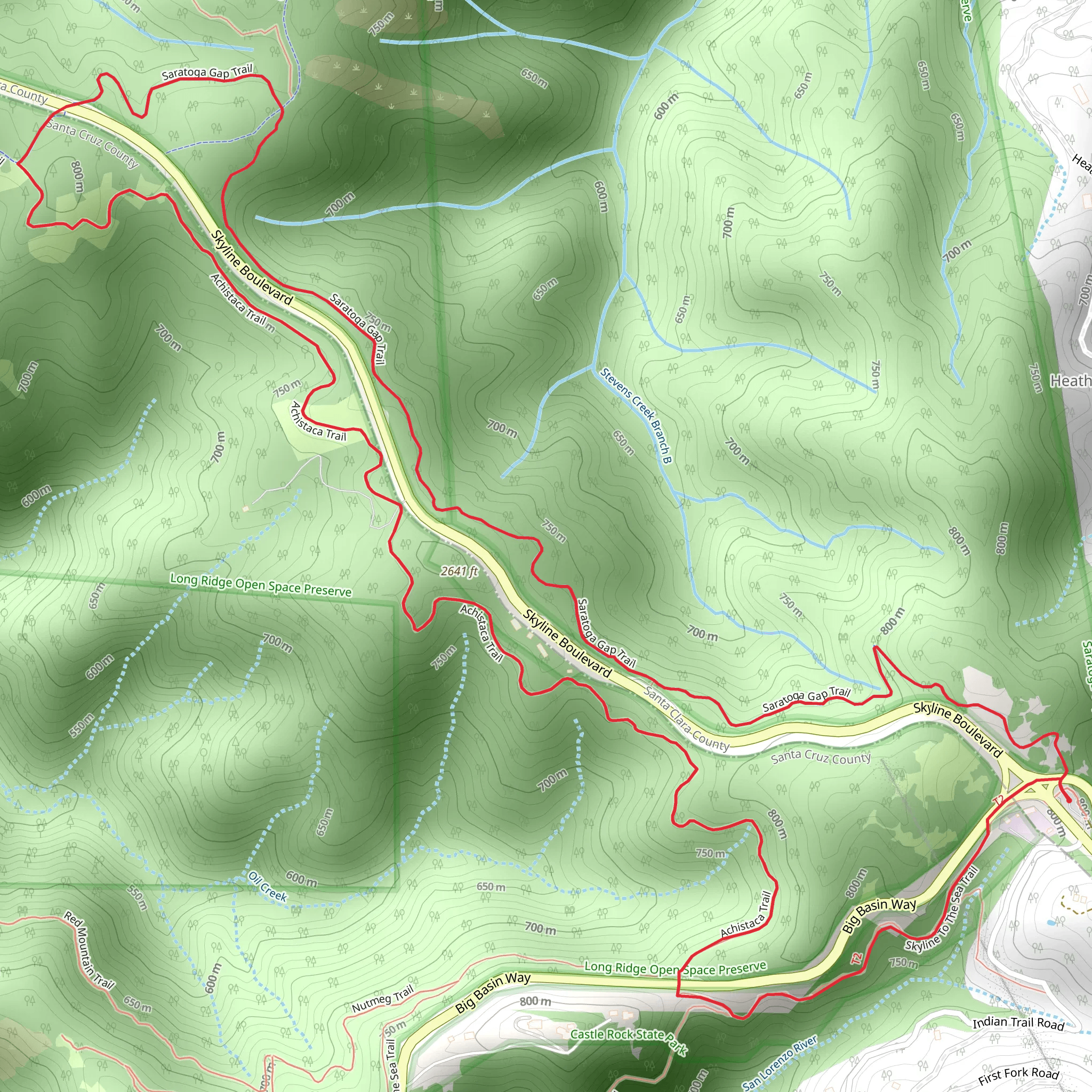 Saratoga Gap and Achistaca Loop Trail mobile static map