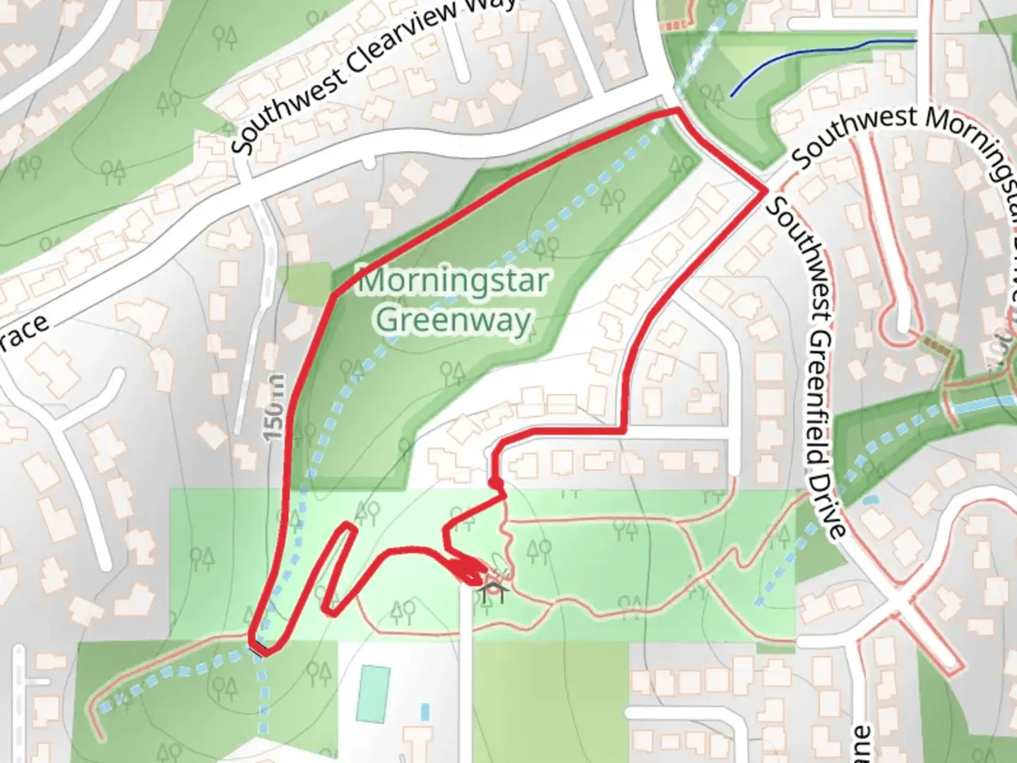 An image depicting the trail Morningstar Greenway Loop and its surrounding area.