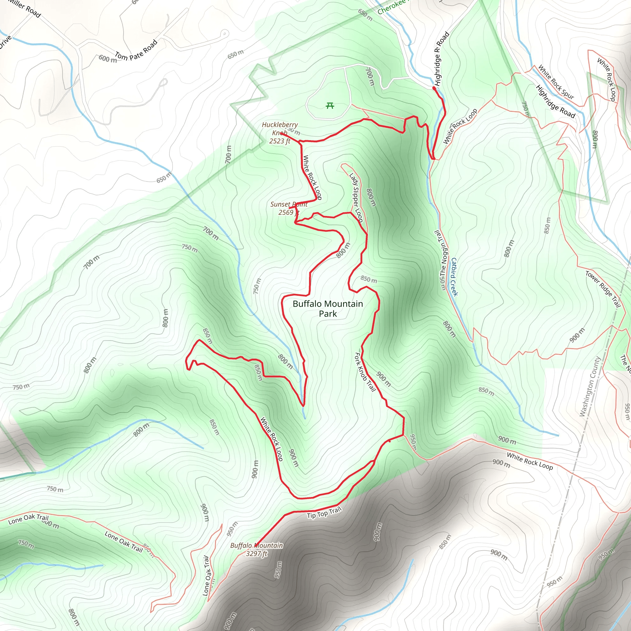 Huckleberry Knob and Buffalo Mountain Loop Trail mobile static map