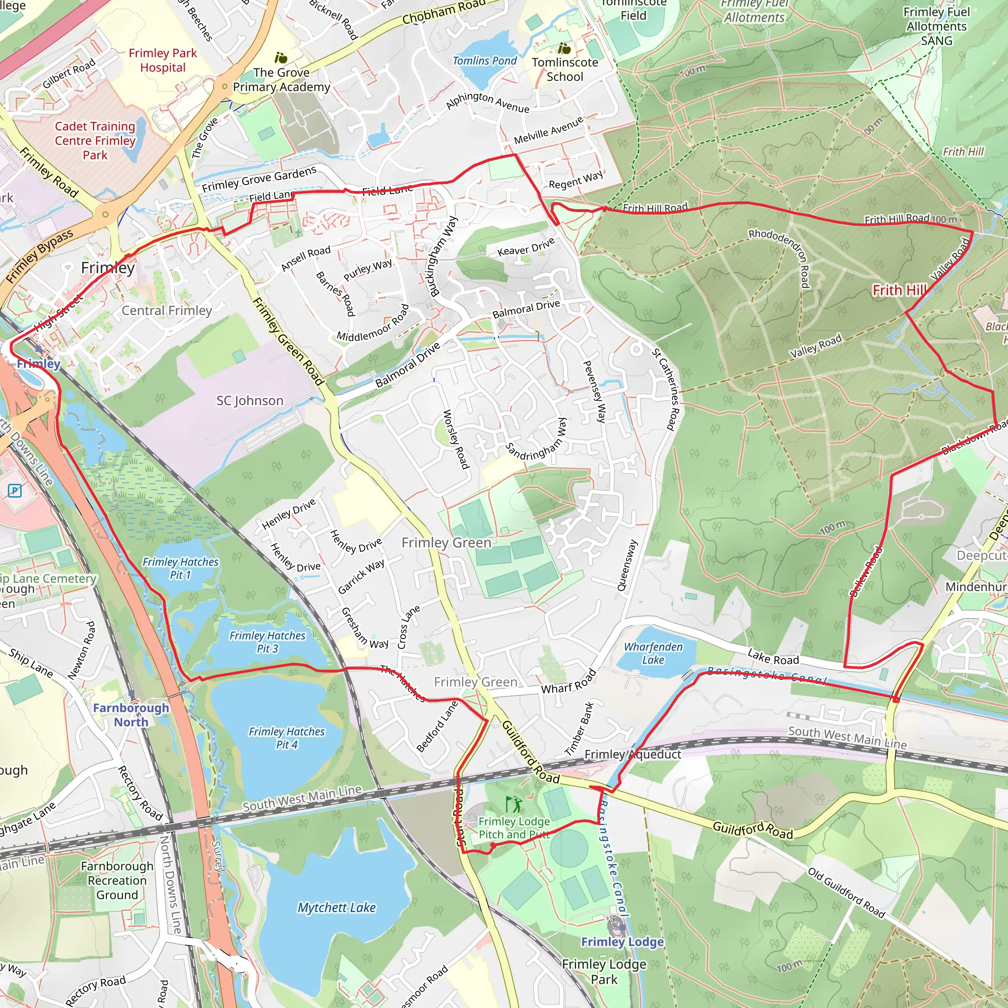 Frimley to Deepcut Loop mobile static map
