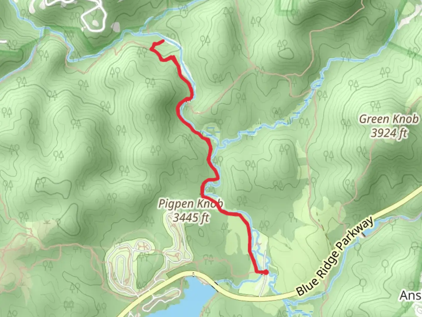 An image depicting the trail Boone Fork Trail and its surrounding area.