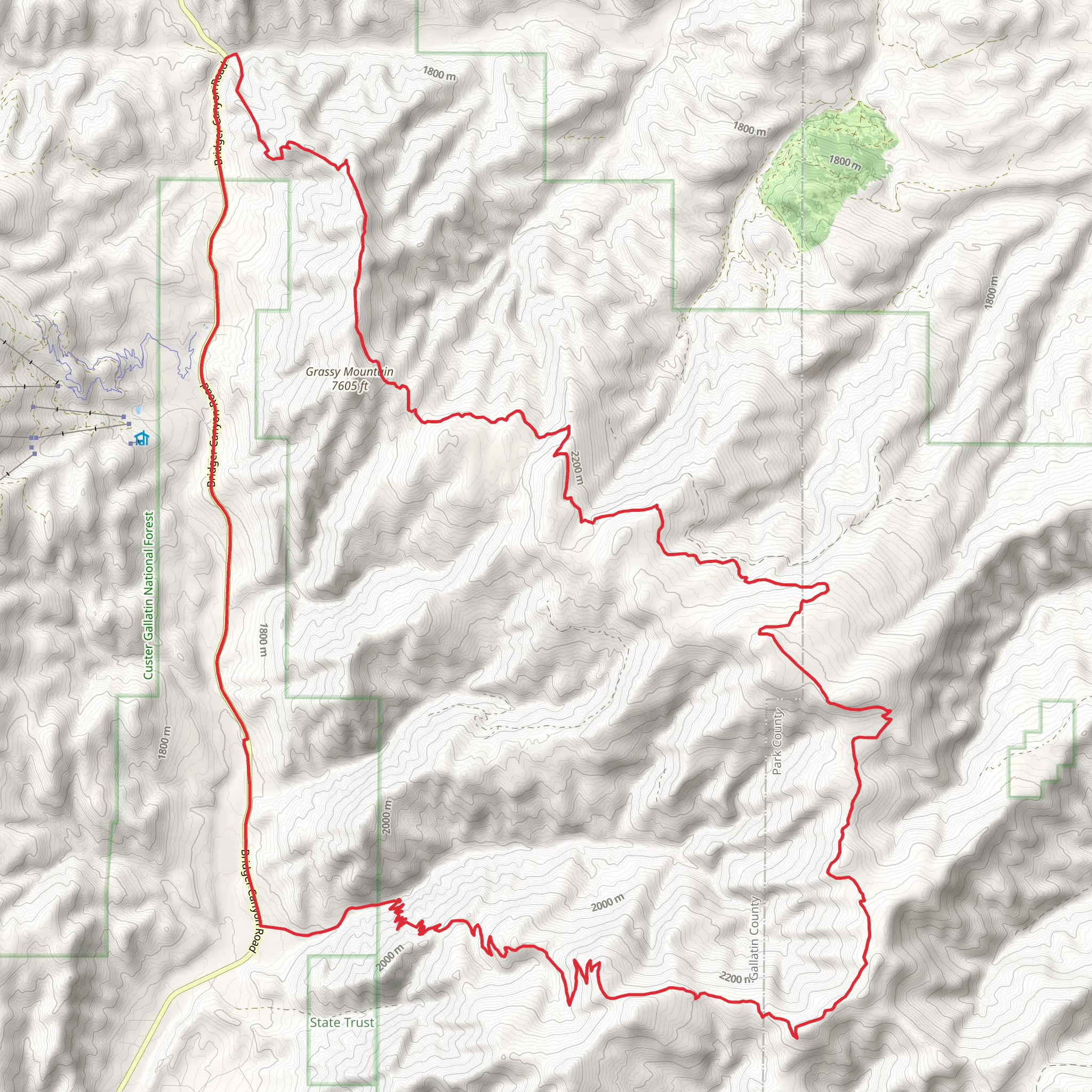 Bangtail Divide Trail and Bridger Canyon Road Loop mobile static map