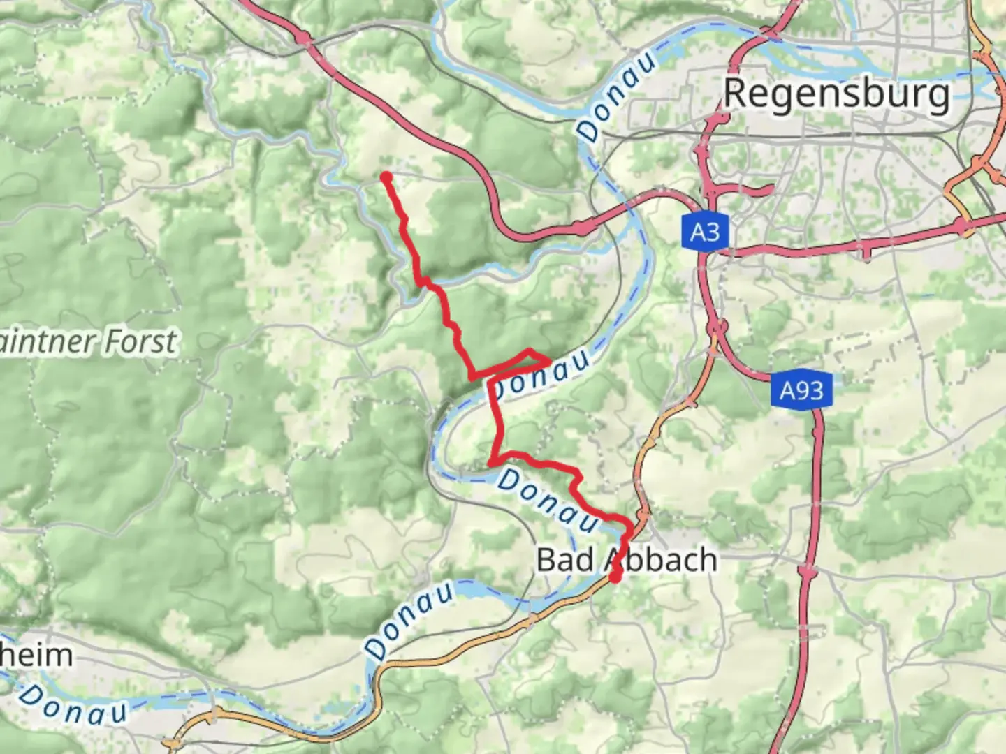 An image depicting the trail Bad Abbach to Elisbrunn Walk and its surrounding area.