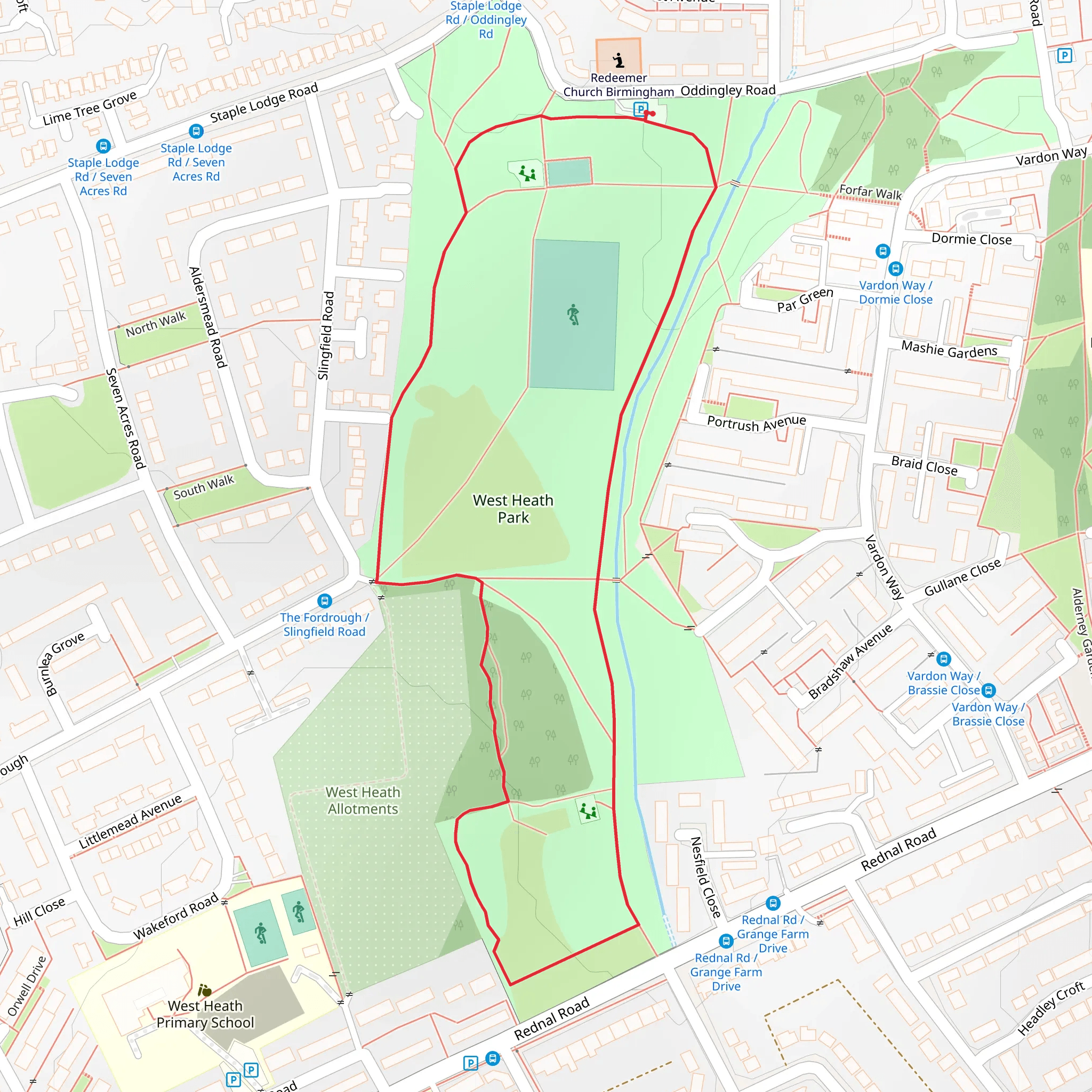 West Heath Park Loop mobile static map
