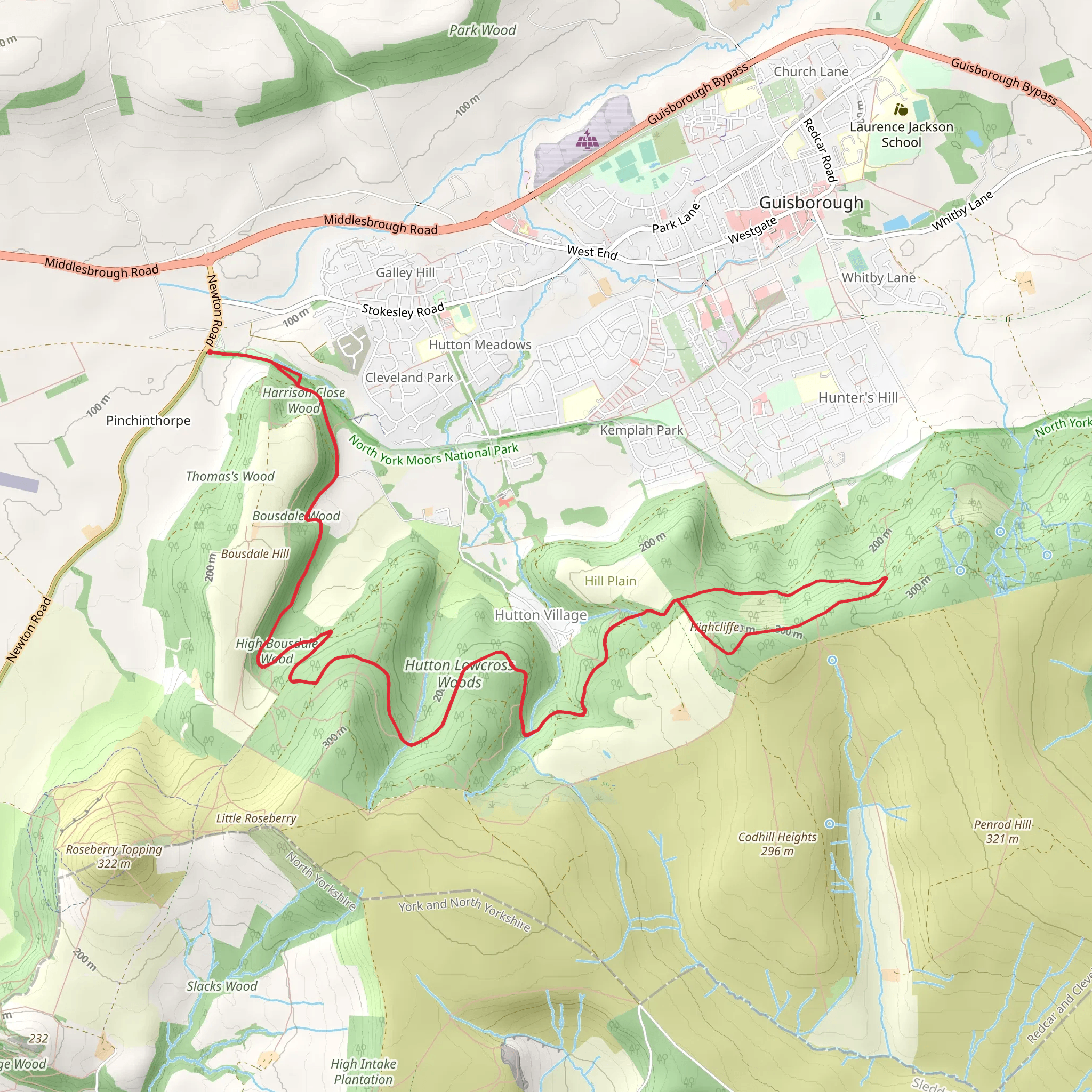 Bousdale Wood, Hutton Lowcross Woods and Highcliff Wood Walk mobile static map
