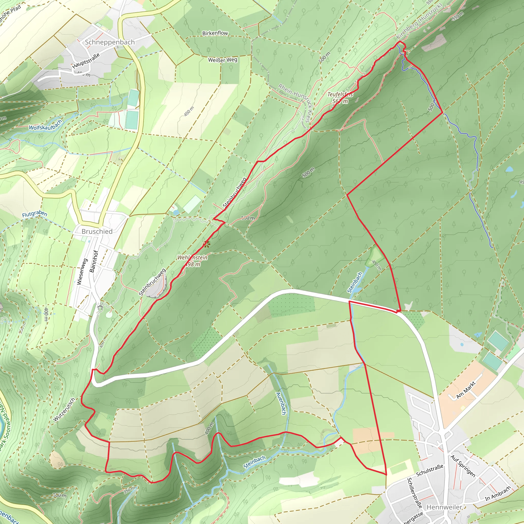 Teufelsfels, Wehlenstein and Ginzelberger Weg Loop from Hennweiler mobile static map