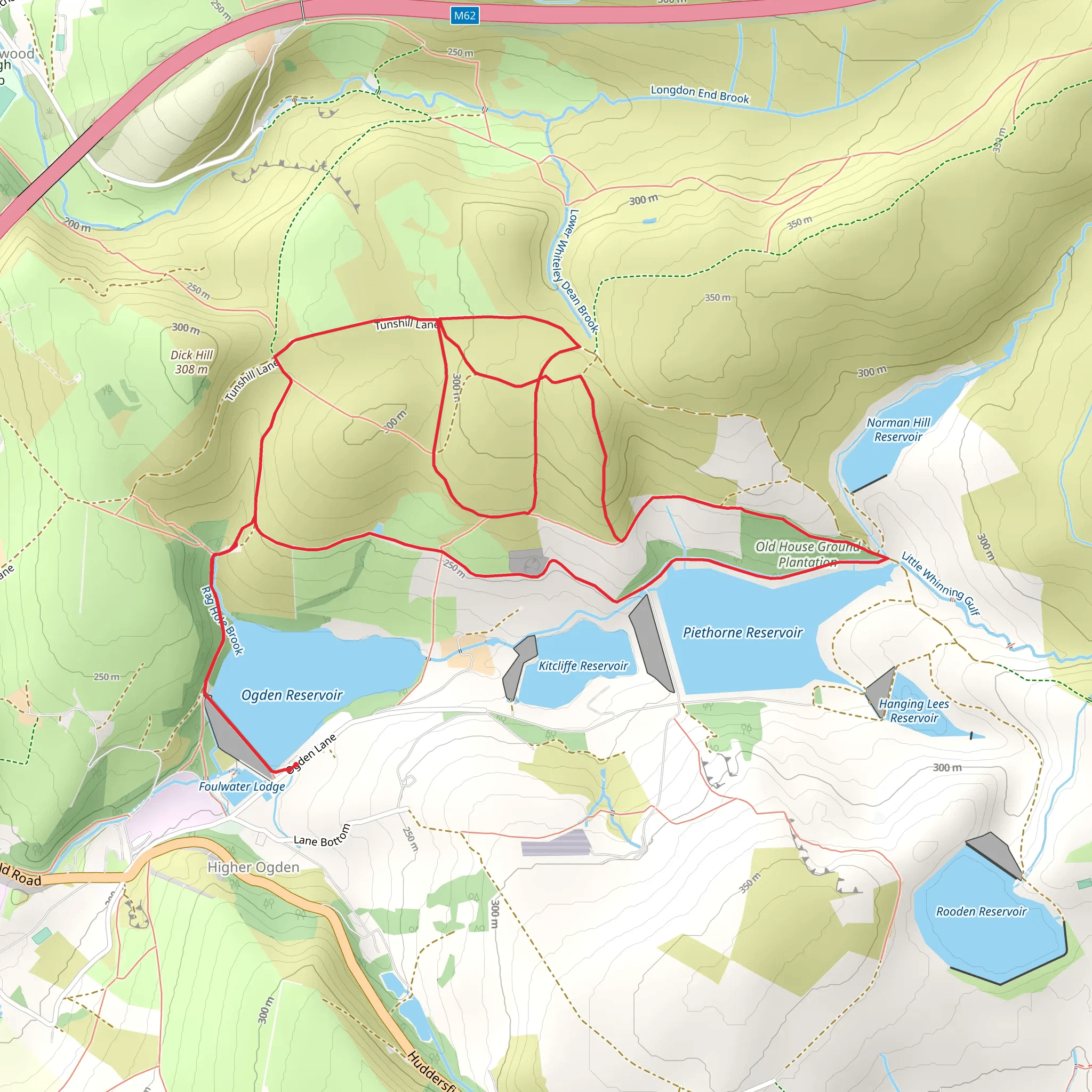 Ogden Reservoir, Piethorne Reservoir and Old House Ground Plantation Loop mobile static map
