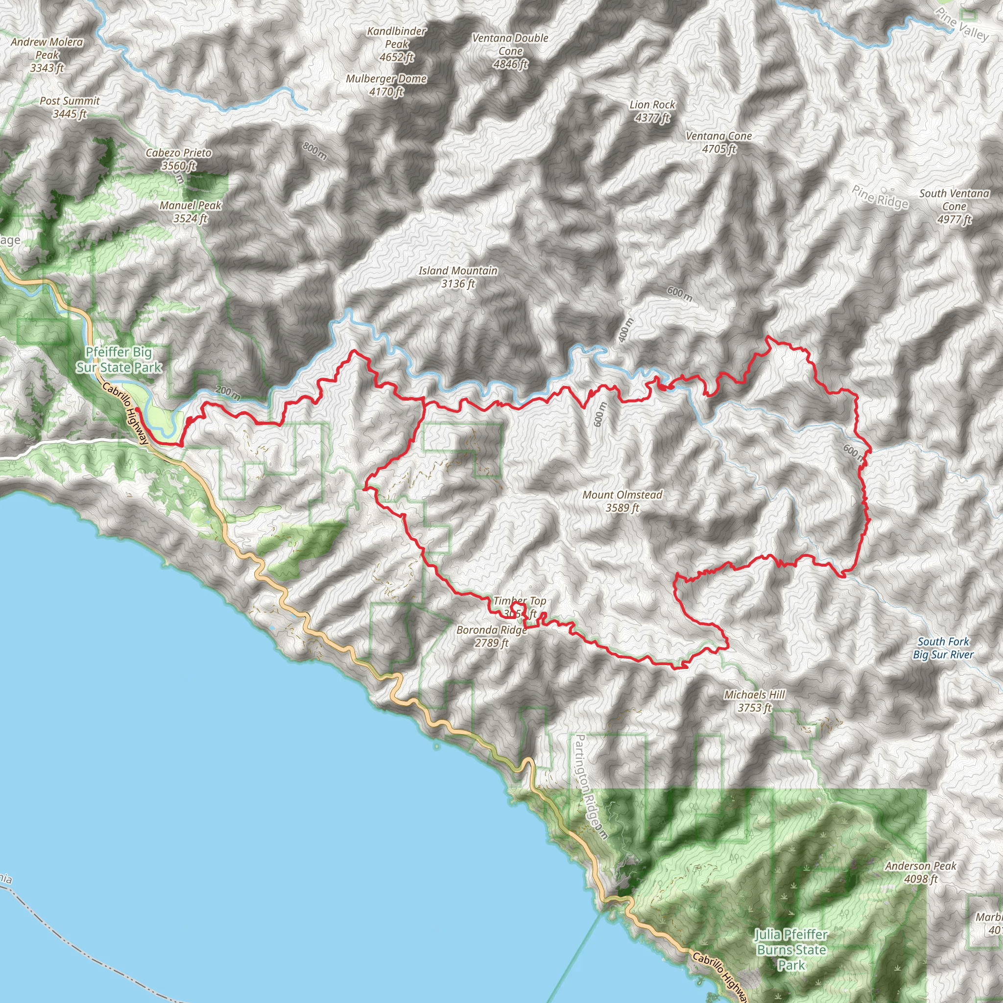 Pine Ridge and Big Sur Loop Trail mobile static map
