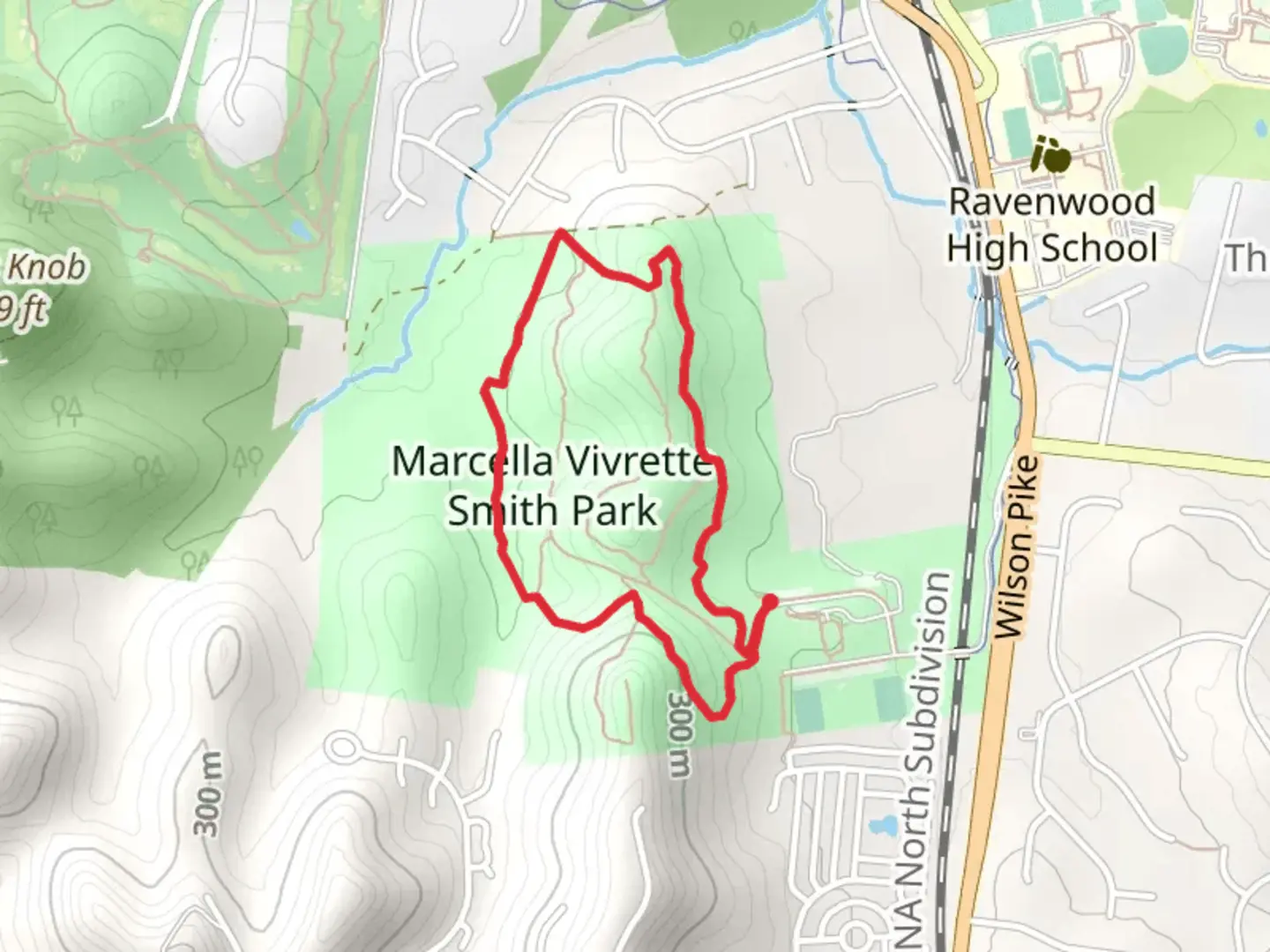 An image depicting the trail Marcella Vivrette Smith Park - Blue Loop Trail and its surrounding area.