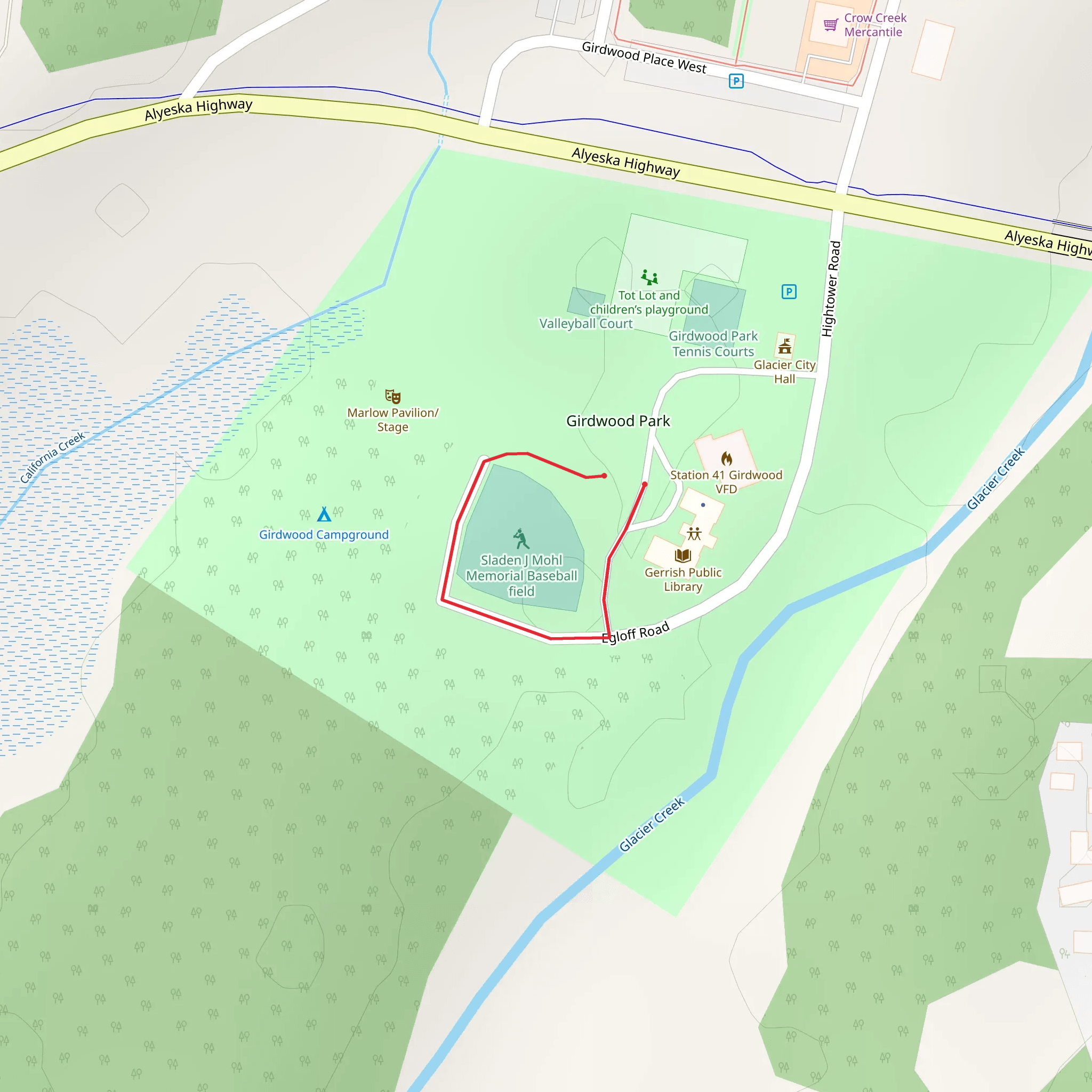 Girdwood Park and Sladen J Mohl Memorial Loop mobile static map