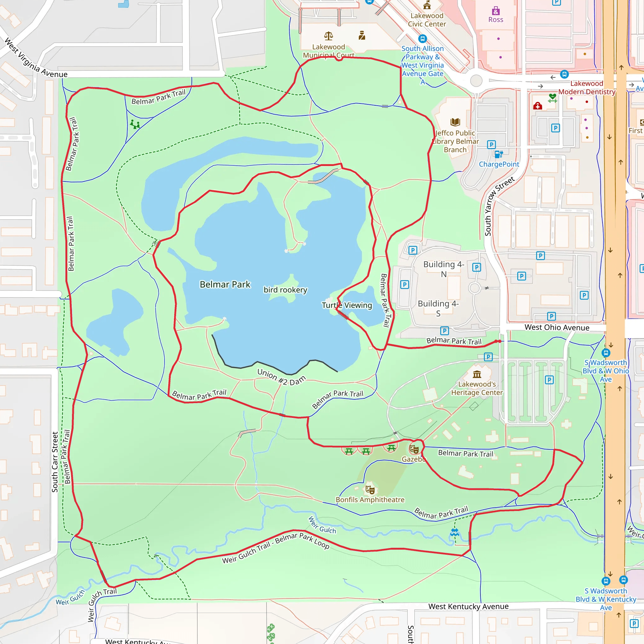 Kountze Lake and Belmar Park Loop mobile static map
