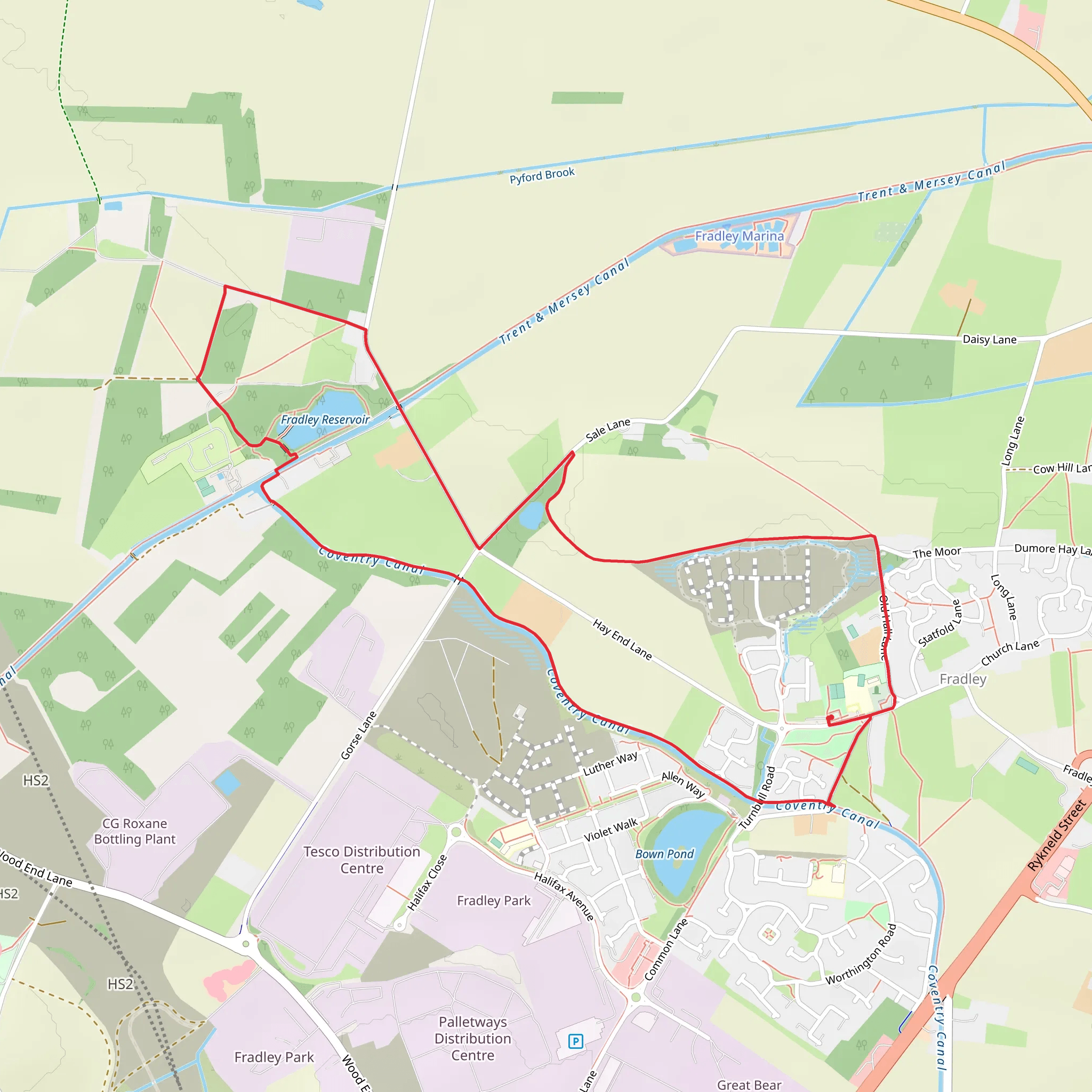 Coventry Canal and Fradley Reservoir Loop mobile static map