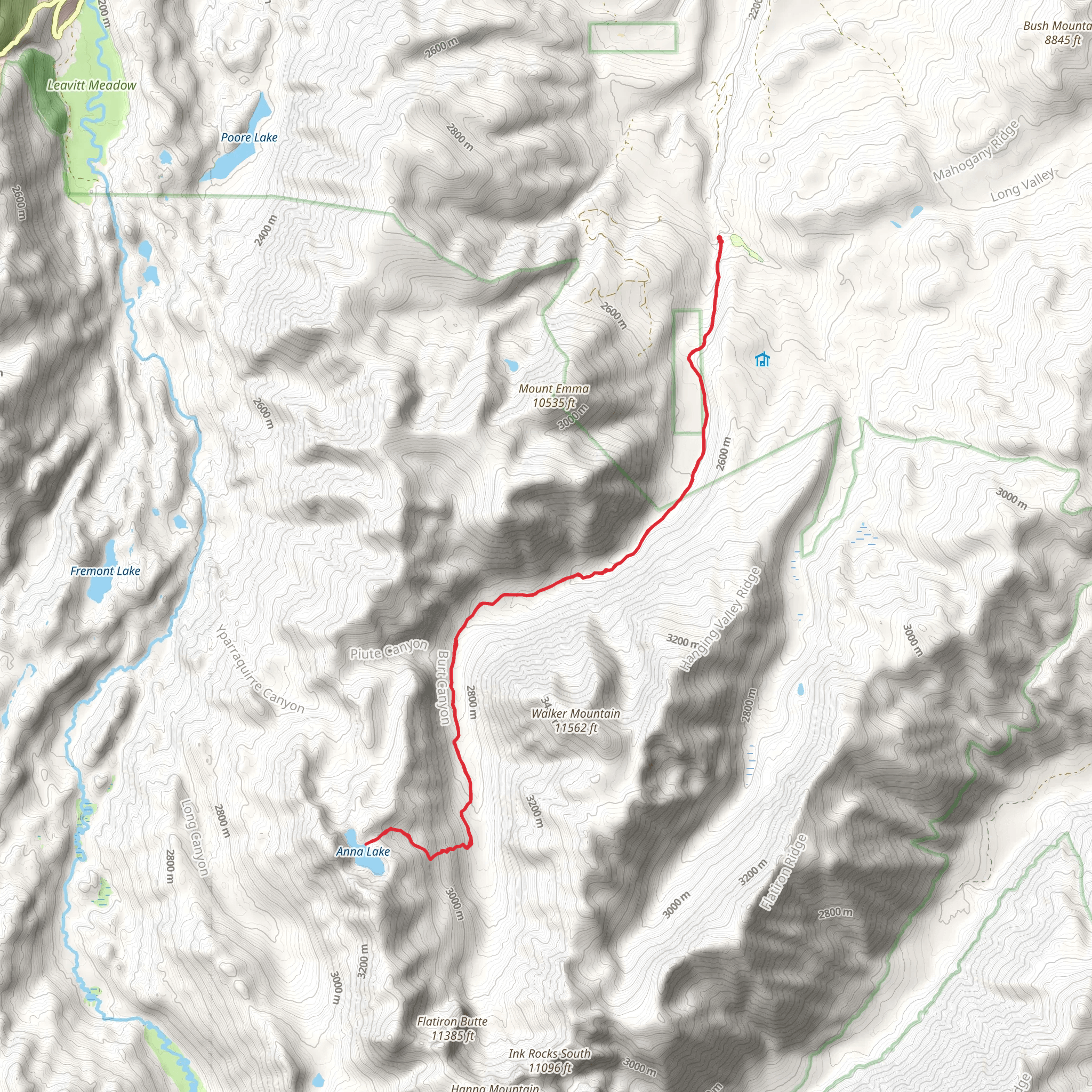 Anna Lake via Burt Canyon Trail mobile static map