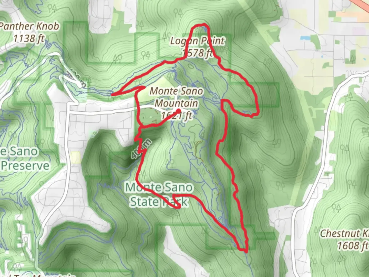 An image depicting the trail Mountain Mist Trail, Keith Trail and McKay Hollow Trail Loop and its surrounding area.