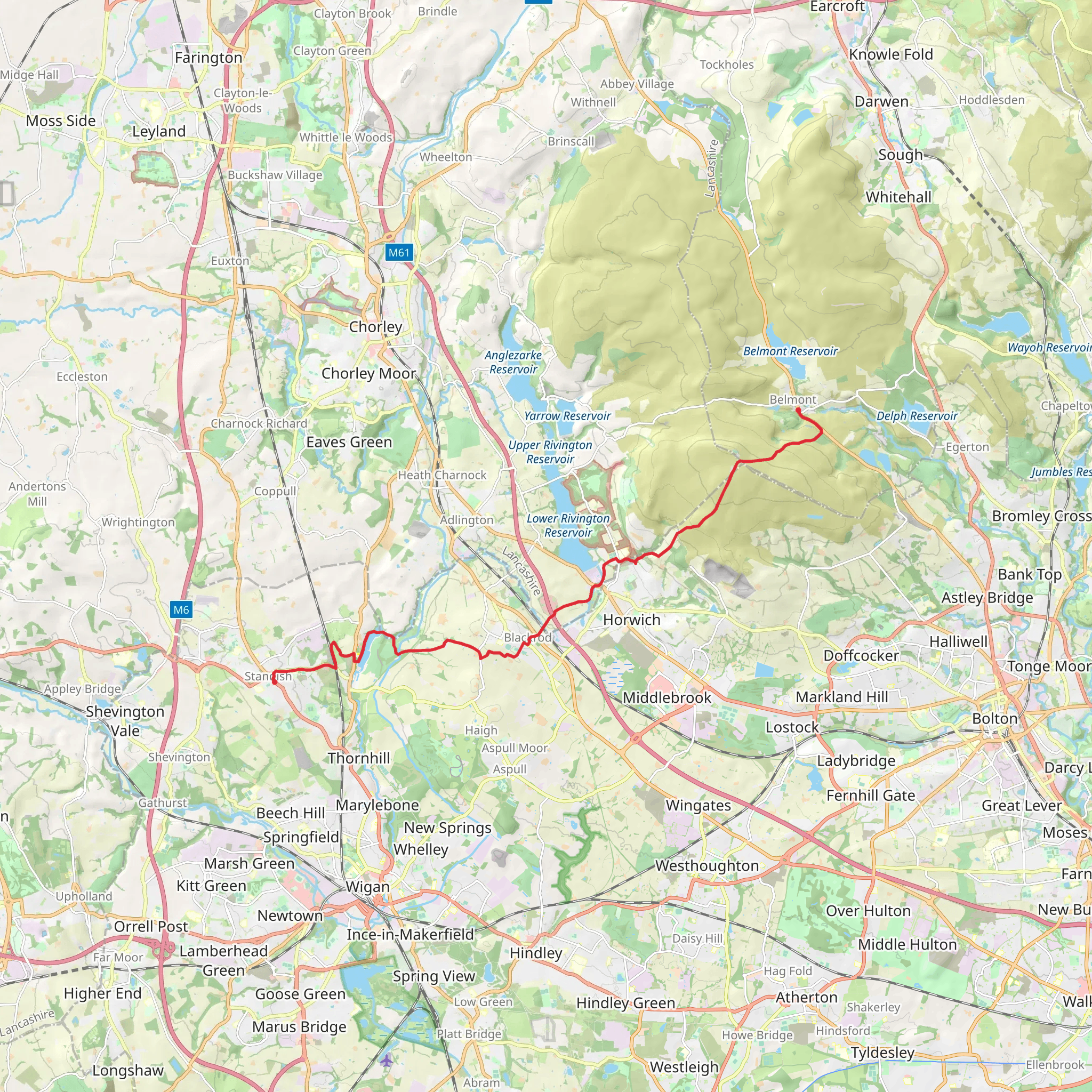 Standish to Belmont Walk via Arley Reservoir mobile static map