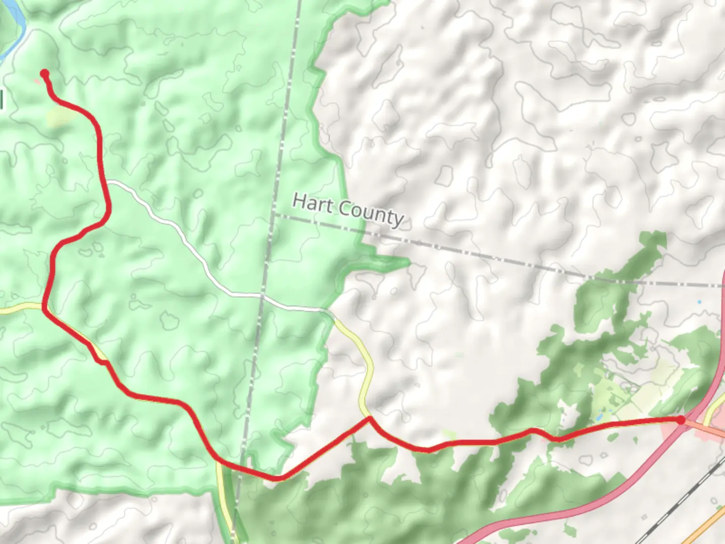 An image depicting the trail Mammoth Cave Road and its surrounding area.