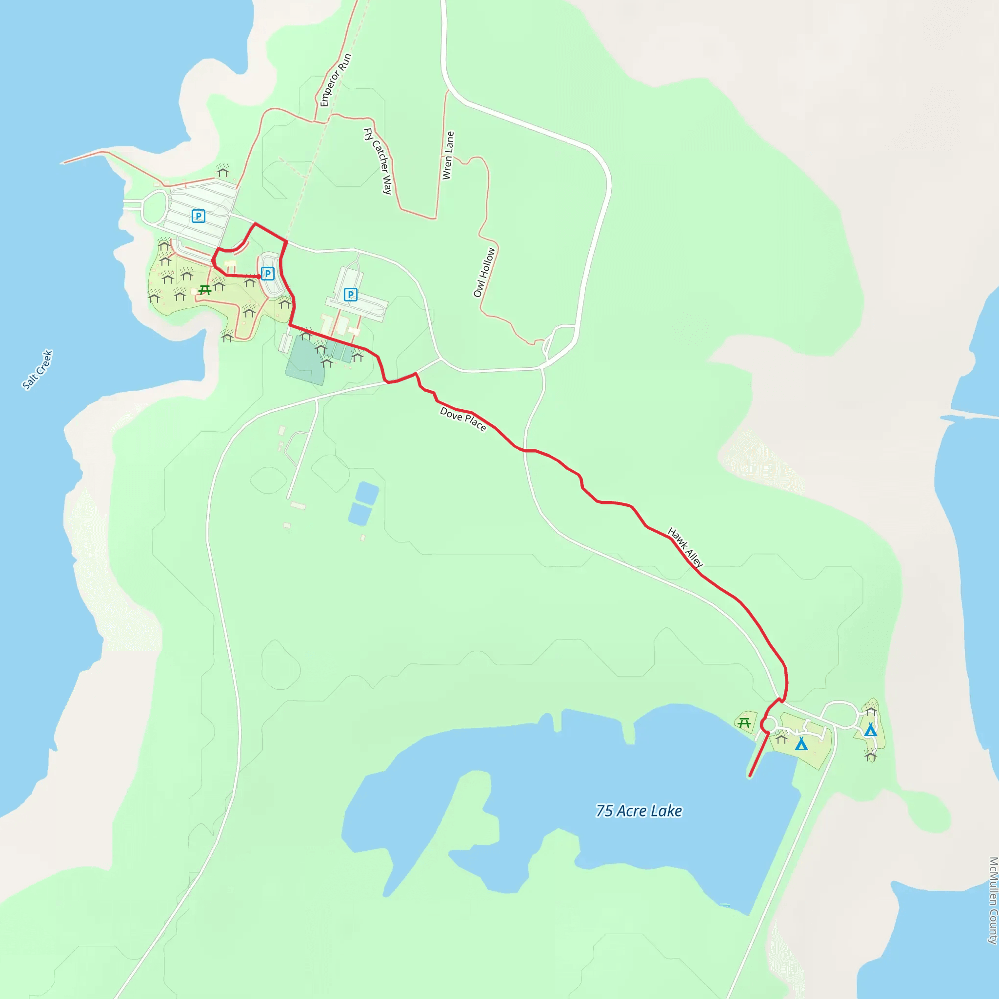 Seventy Five Acre Lake - Dove Place and Hawk Allley mobile static map