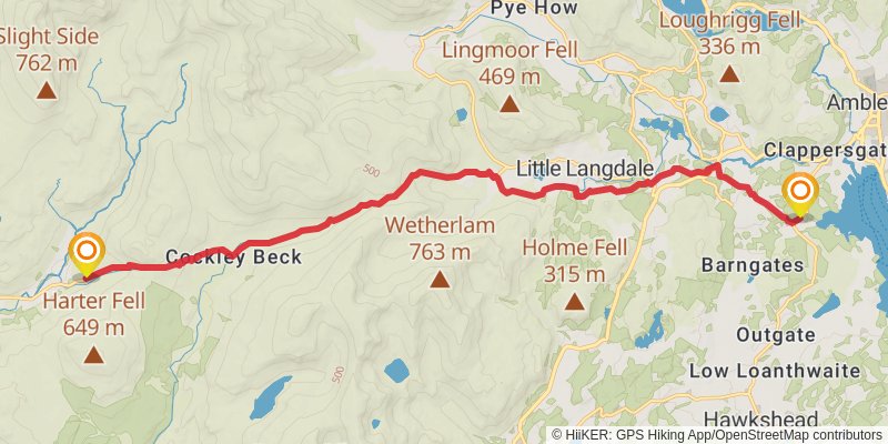 Ravenglass to Ambleside Walk stage 2 Map